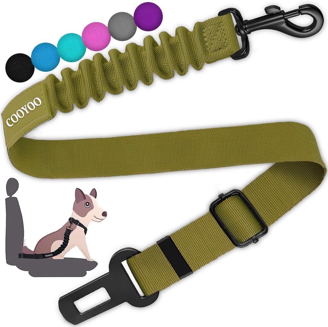 cooyoo dog seat belt 3 piece set adjustable nylon pet safety harness heavy duty elastic