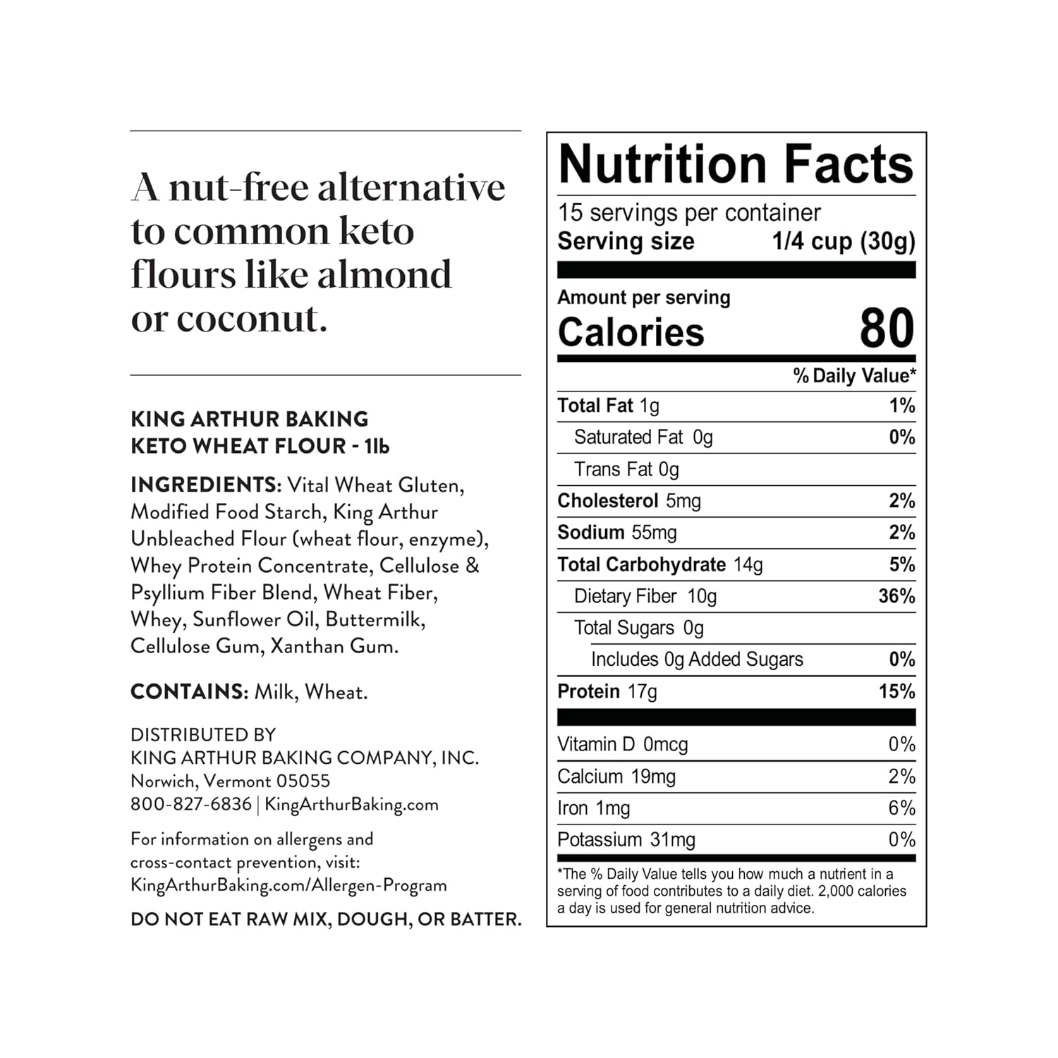 king arthur keto wheat baking flour 1:1 all-purpose substitute 1 lb non-gmo resealable