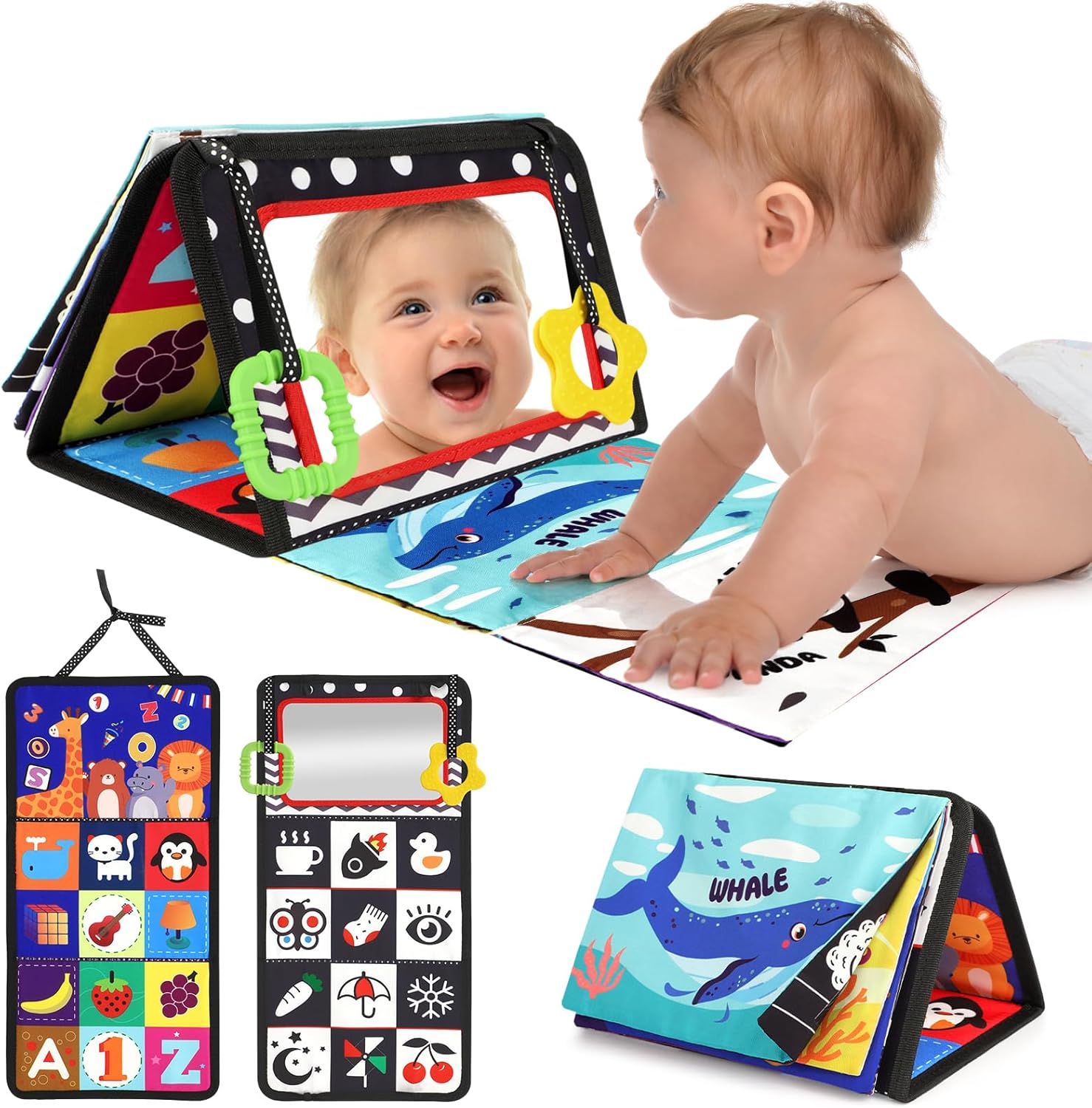 URMYWO Tummy Time Toys - Black and White High Contrast Baby Toy for Newborn - Baby Visual Stimulation Mirror - Montessori Sensory Crinkle Toy for Infant 0-3-6-12 Months - Boy Girl Shower Gifts