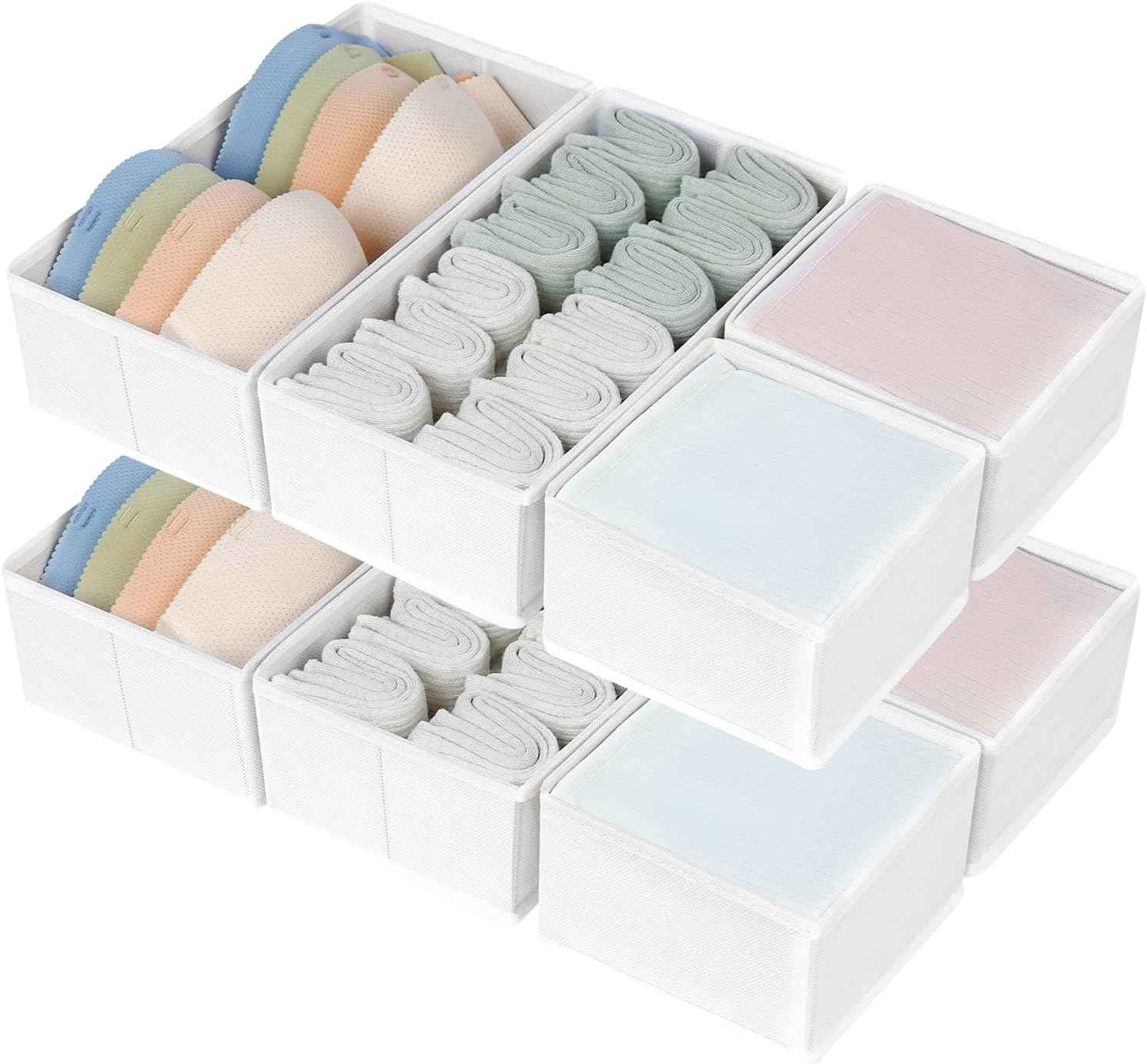 DIMJ Drawer Organizers Clothes, Set of 4 Dresser Organizer Bins, Fabric Closet Organizers and Storage, Shallow Drawer Dividers for Nursery, Clothing, Baby Clothes, Socks, Underwears, Tie (Beige)