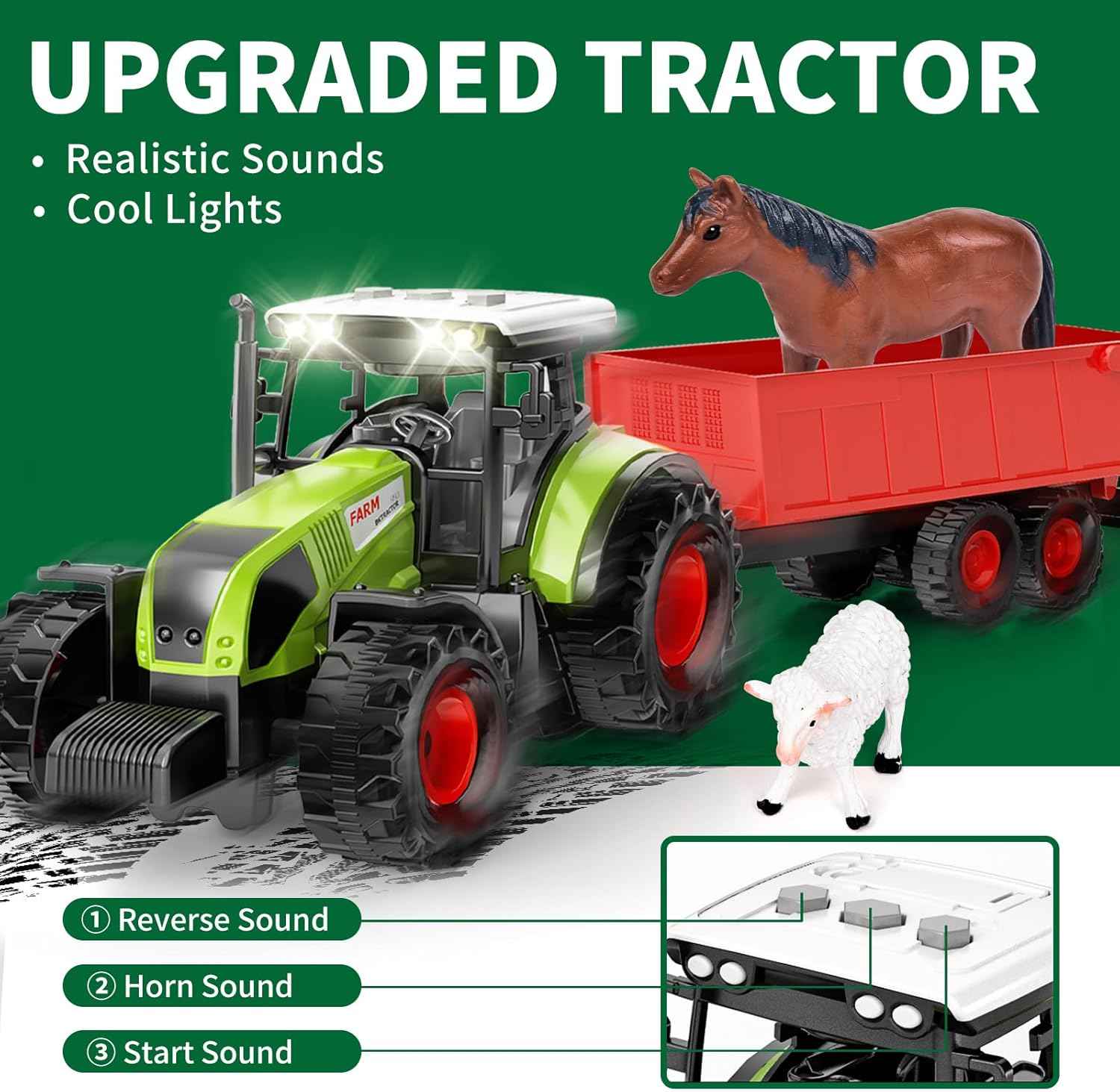 Pupu Pig Farm Animals Barn House Toys - Kids Tractor Toy with Lights & Sound, Horse Stable, Cowshed, Chicken Fence, Animal, Farm Accessories, Easter Birthday Gifts for Boys Toddlers Ages 3+