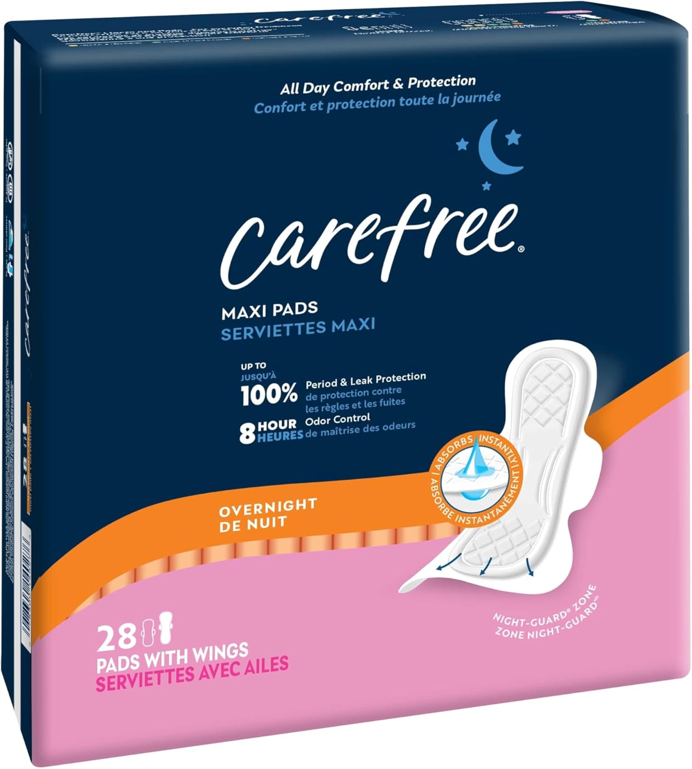 carefree maxi overnight pads with wings 28ct feminine care protection