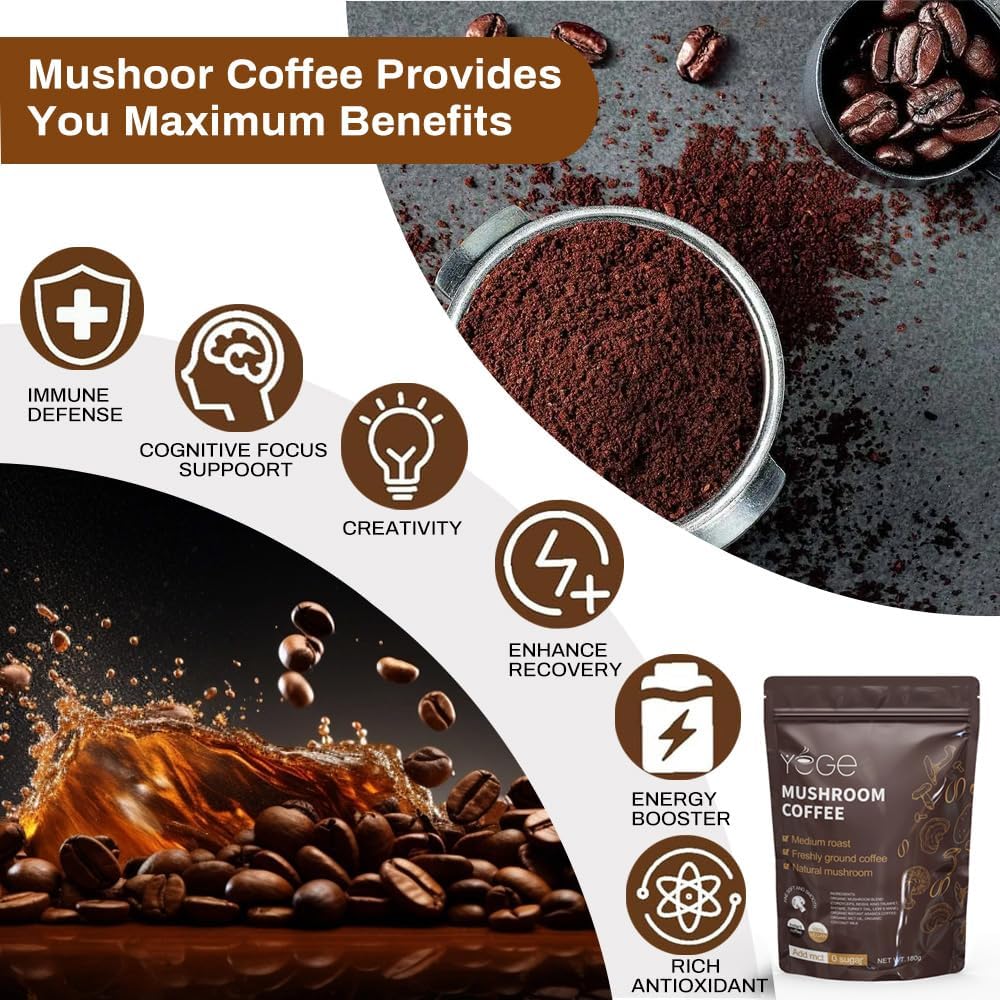 Instant mushroom coffee with cordyceps, reishi, and arabica beans for energy and immune support (30 servings)