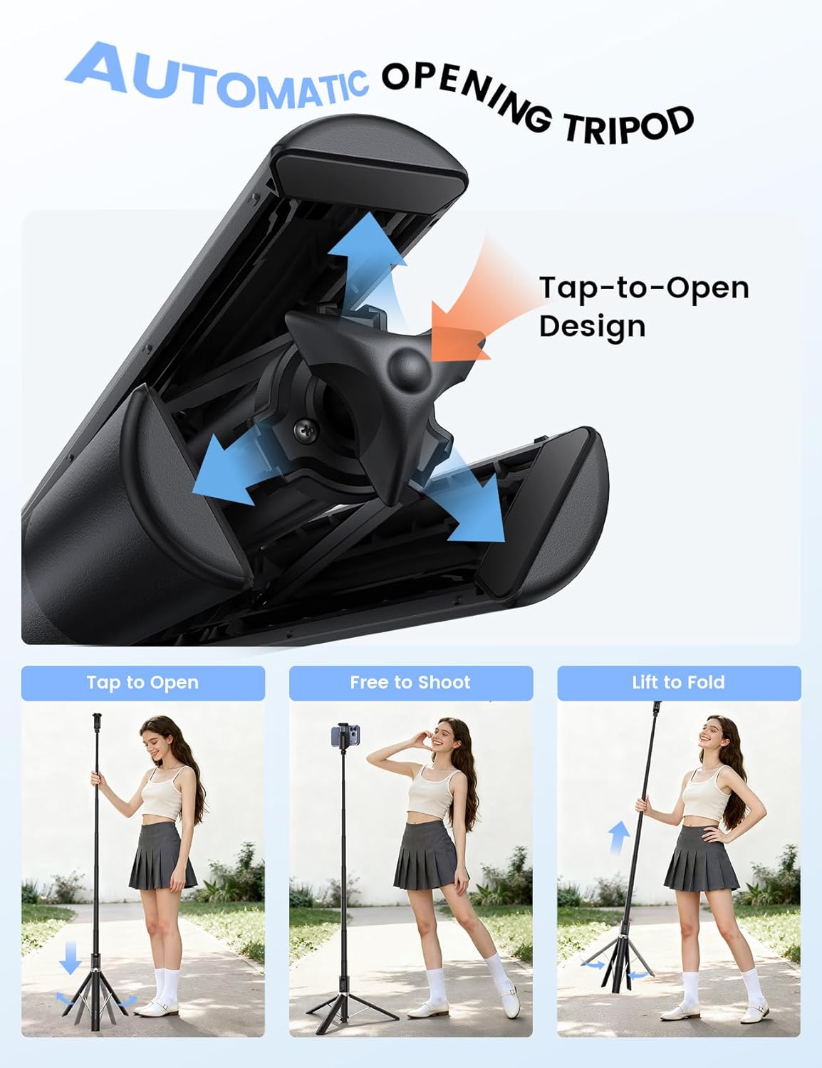 Lamicall 65" Phone Tripod & Selfie Stick - [Tap-to-Open] iPhone Tripod with Remote & Cold Shoe, Aluminum Phone Stand for Recording Compatible with iPhone for Video Record Live Vlog Mothers Day Black