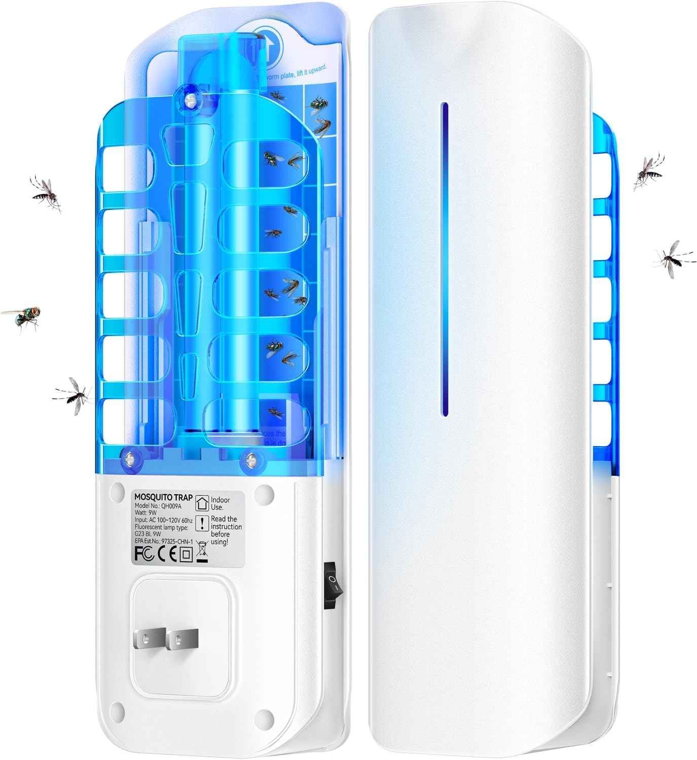 Flying Insect Trap Plug in Mosquito Bug Zapper Indoor Gnat Moth Catcher with 9W Night UV Light, 10 Sticky Glue Board Refills for Home Office