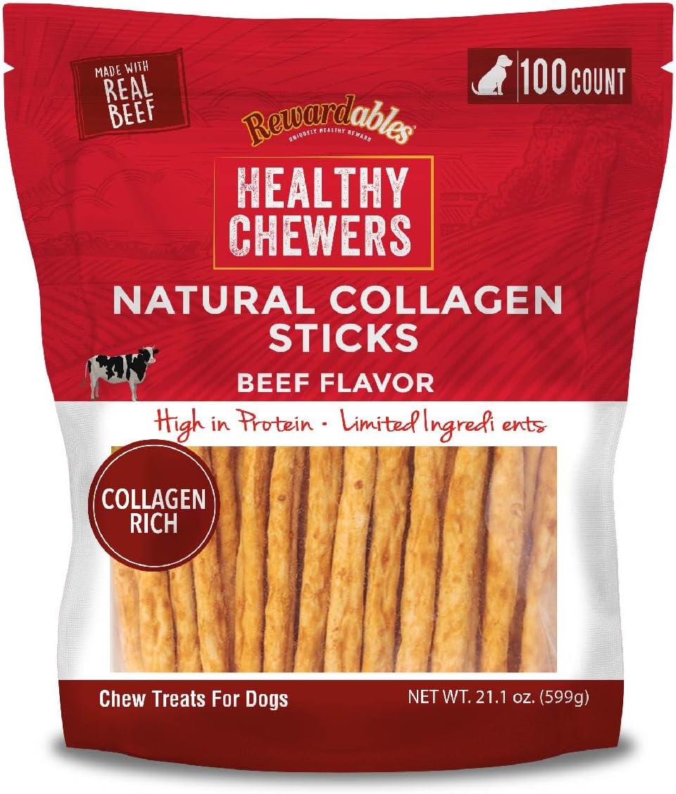 Rewardables natural collagen and beef dog chews for healthy joints and skin 100 count high protein