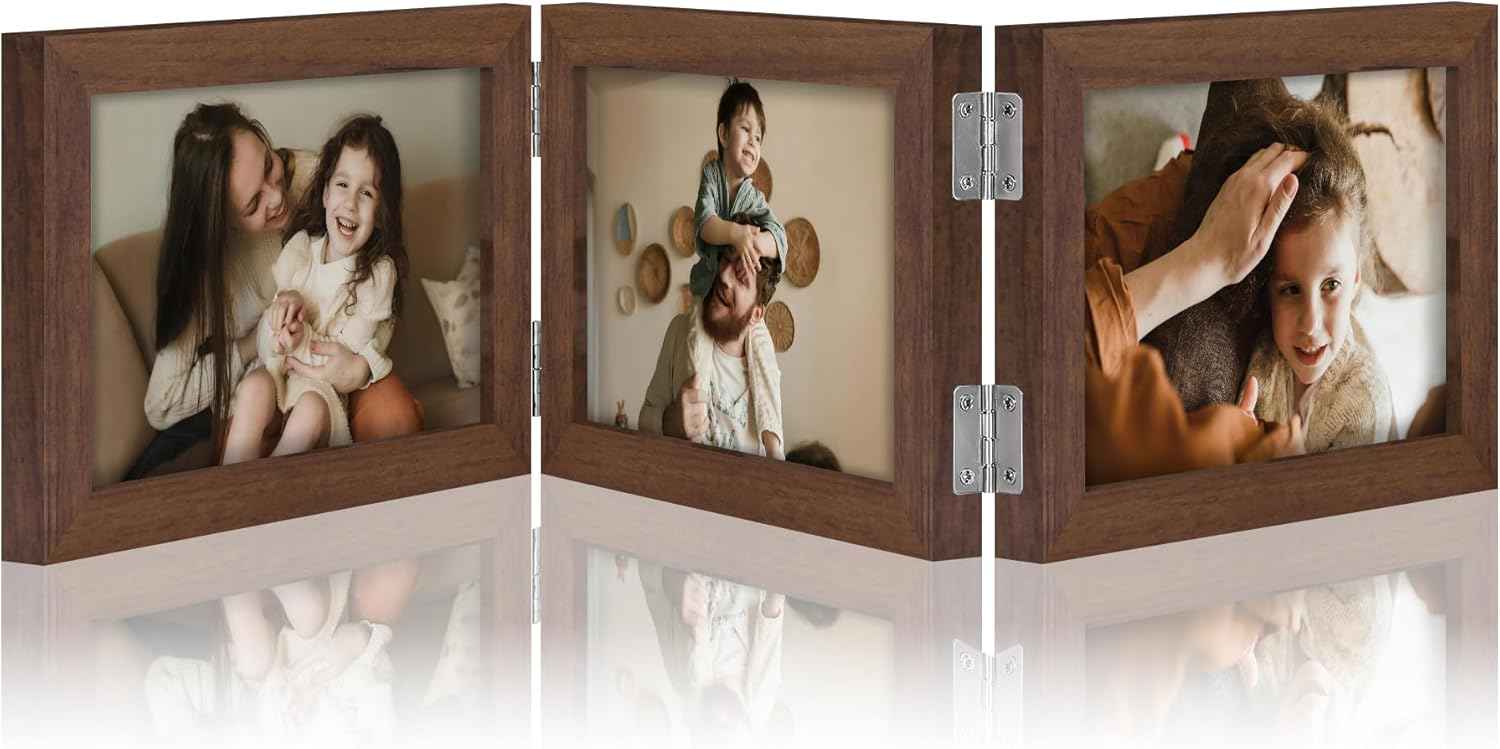 decorUhome Triple 4x6 Picture Frame Vertical, Engineered Wood Trifold Photo Frame with Plexiglass for Tabletop Display, 4x6, Black