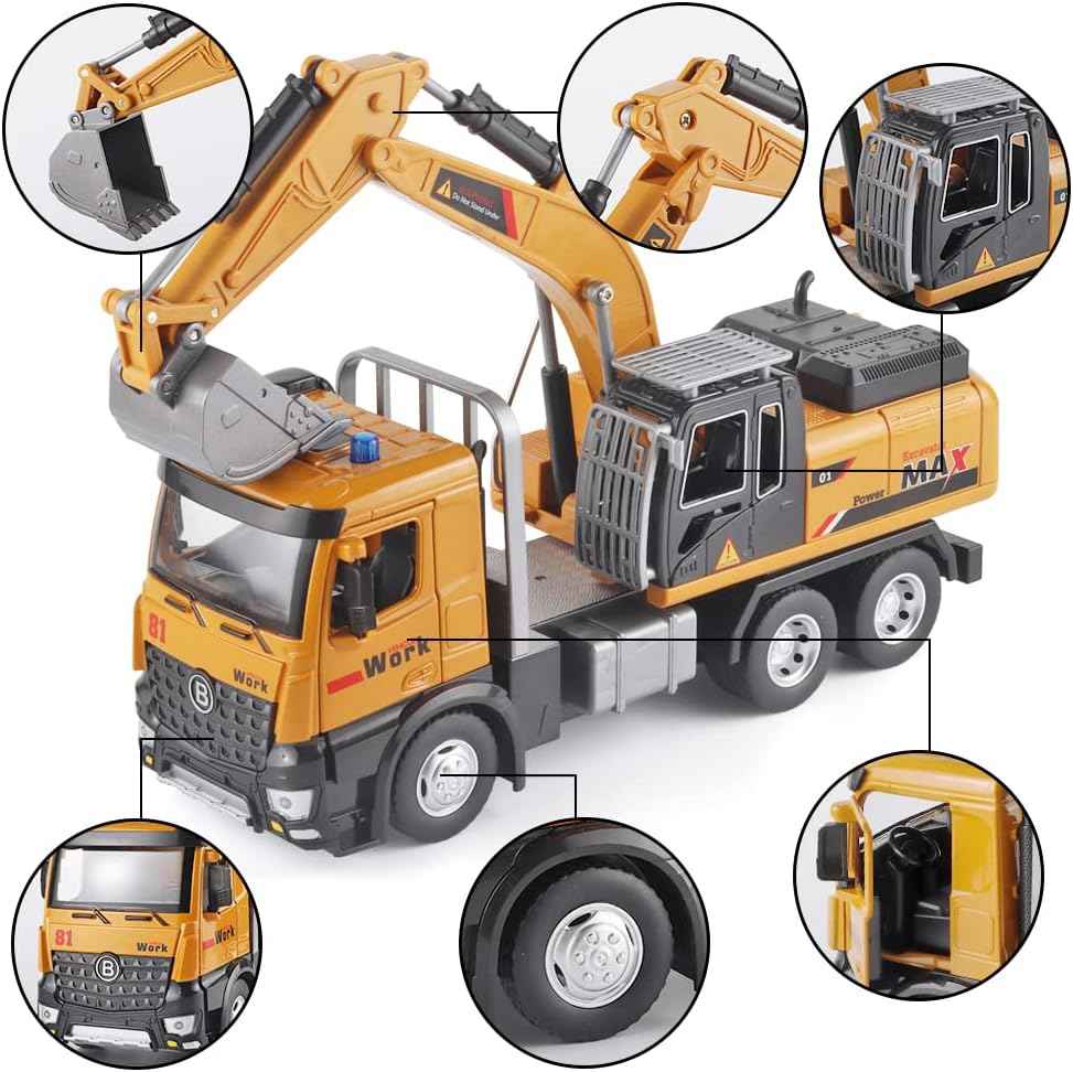 OANMYJJO Children Excavator Toy Metal DieCast Excavator Model，with Simulated Sound and lightdigger Toys，Excavator Toys for Boys 3-5 Year Old Gift
