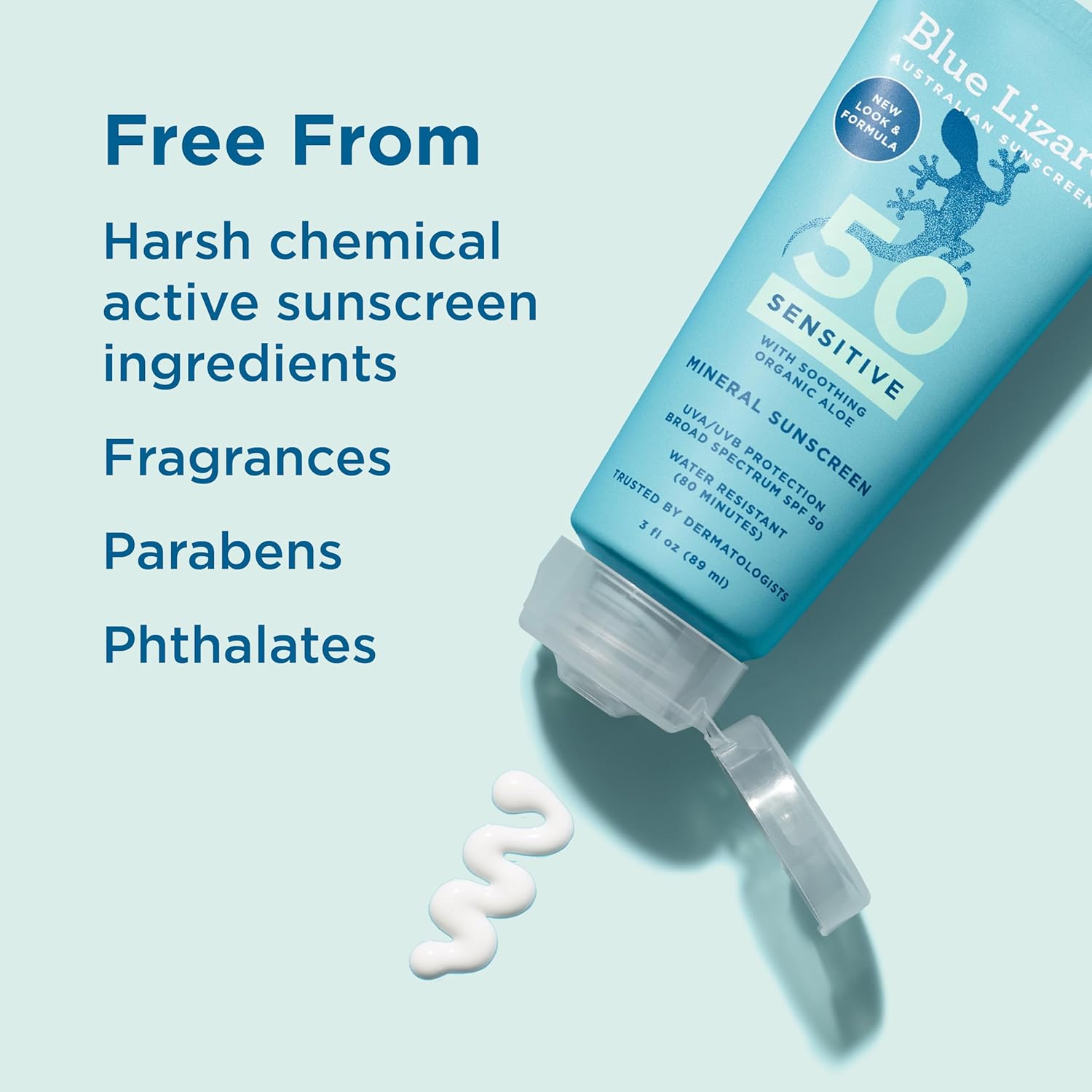 Blue Lizard Sensitive SPF 50+ Mineral Sunscreen, Water Resistant, 3 oz, Fragrance Free for Sensitive Skin