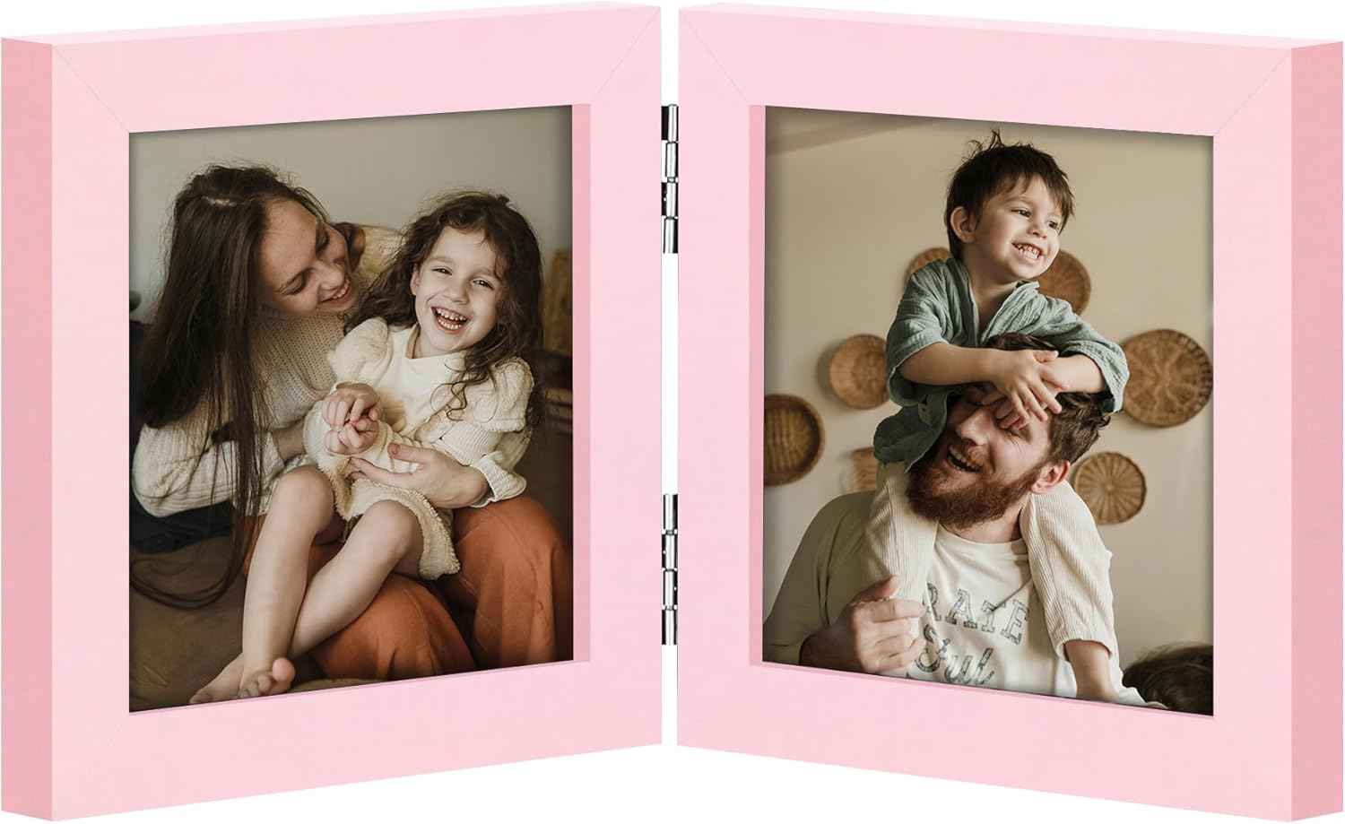 decorUhome Double 4x6 Picture Frame Vertical, Engineered Wood Bifold Photo Frame with Plexiglass for Tabletop Display, 4x6, Black