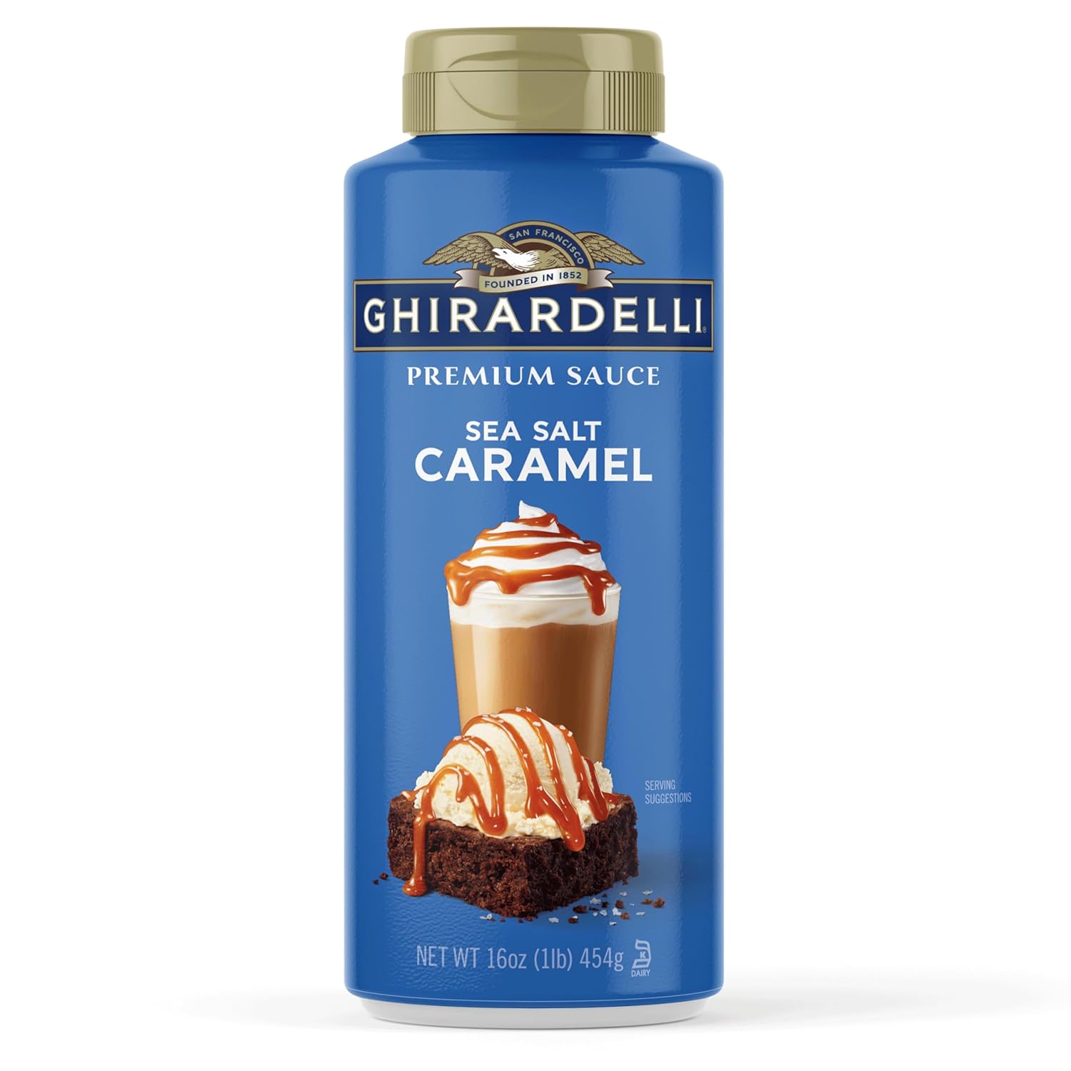Ghirardelli Sea Salt Caramel dessert sauce 16 oz bottle for desserts and drinks