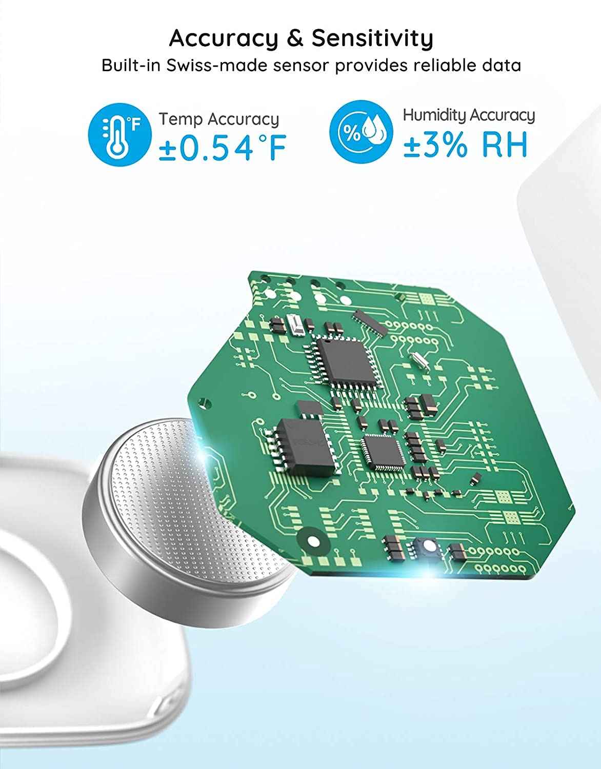 Govee Bluetooth Hygrometer Thermometer, Wireless Thermometer, Mini Humidity Sensor with Notification Alert, Data Storage and Export, 262 Feet Connecting Range