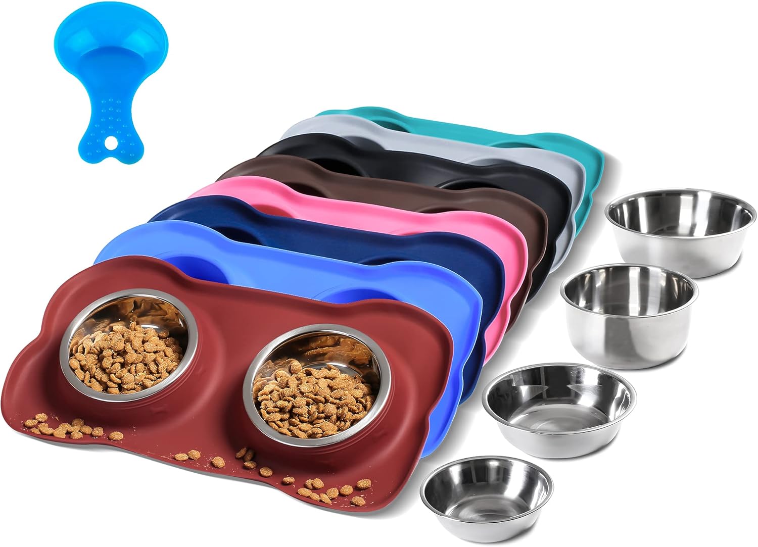 hubulk pet dog bowls 2 stainless steel no spill non skid silicone mat pet food scoop water feeder for small medium large dogs cats