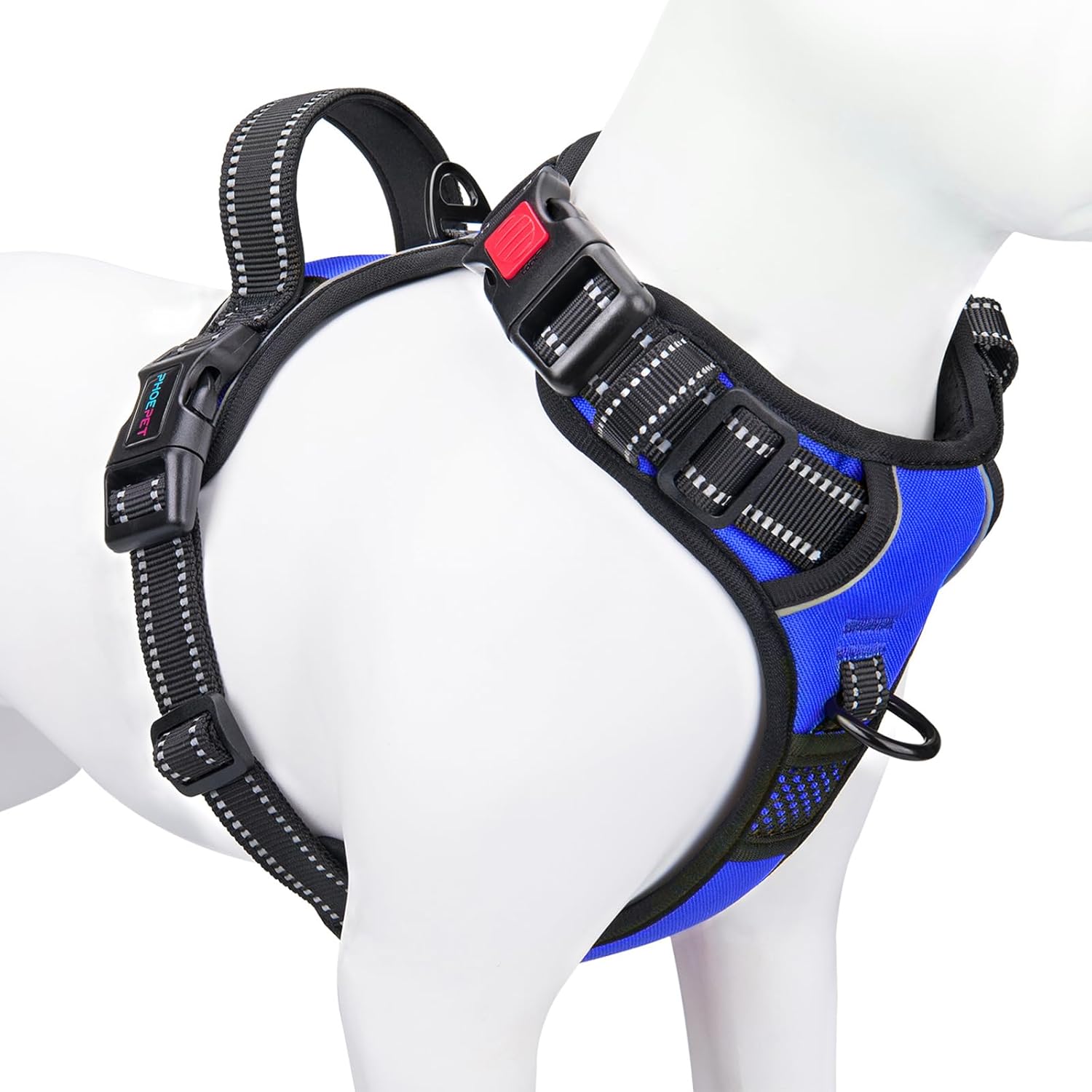 phoepet medium reflective dog harness with handle adjustable 2 metal rings orange