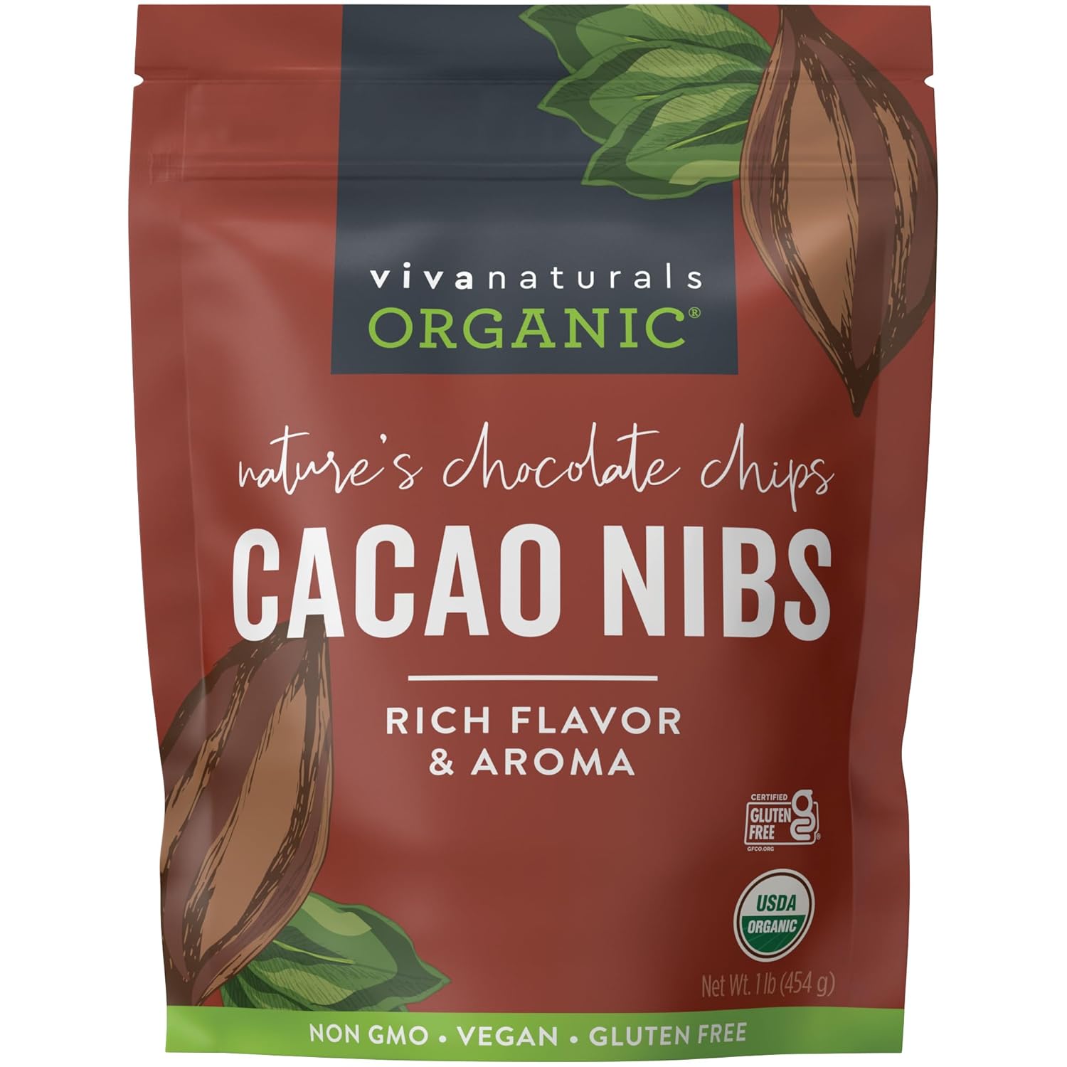 Viva Naturals Organic Cacao Nibs, 1 LB (454 g), Unsweetened, Keto Friendly, Vegan, Non-GMO, Gluten-Free