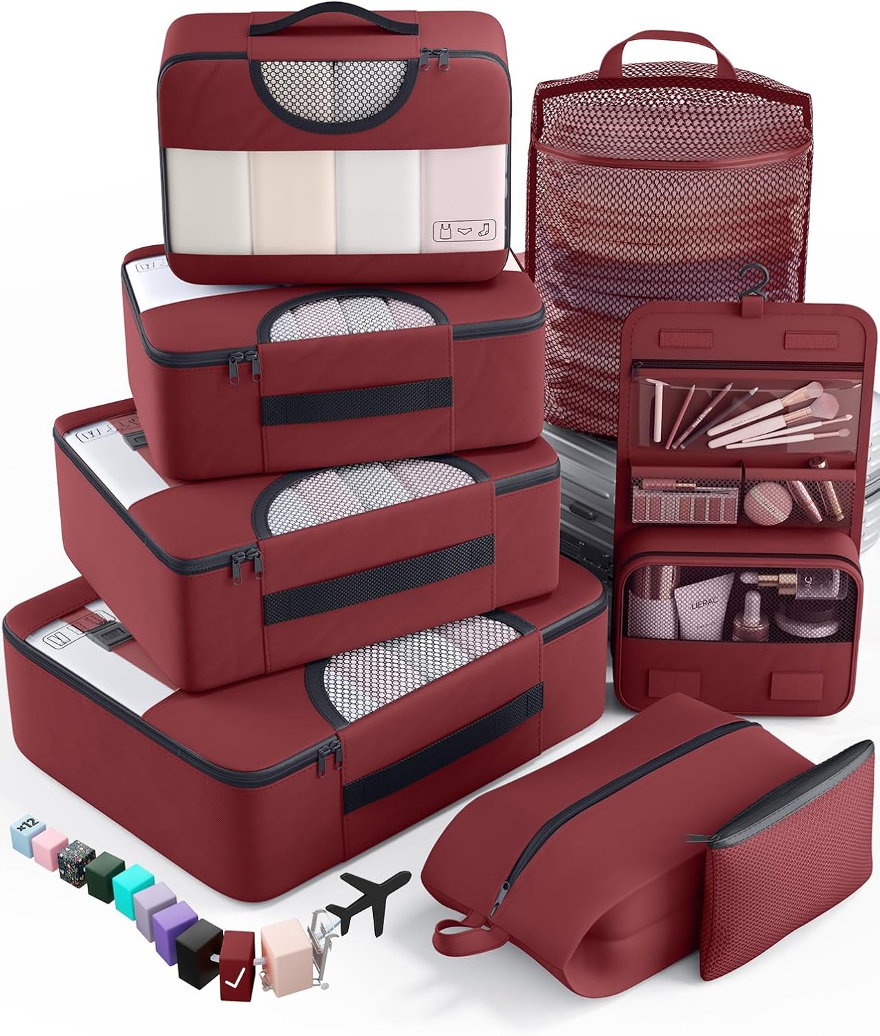 vekens 8-set packing cubes nylon organizer bags for beach vacation cruise ship travel essentials suitcase