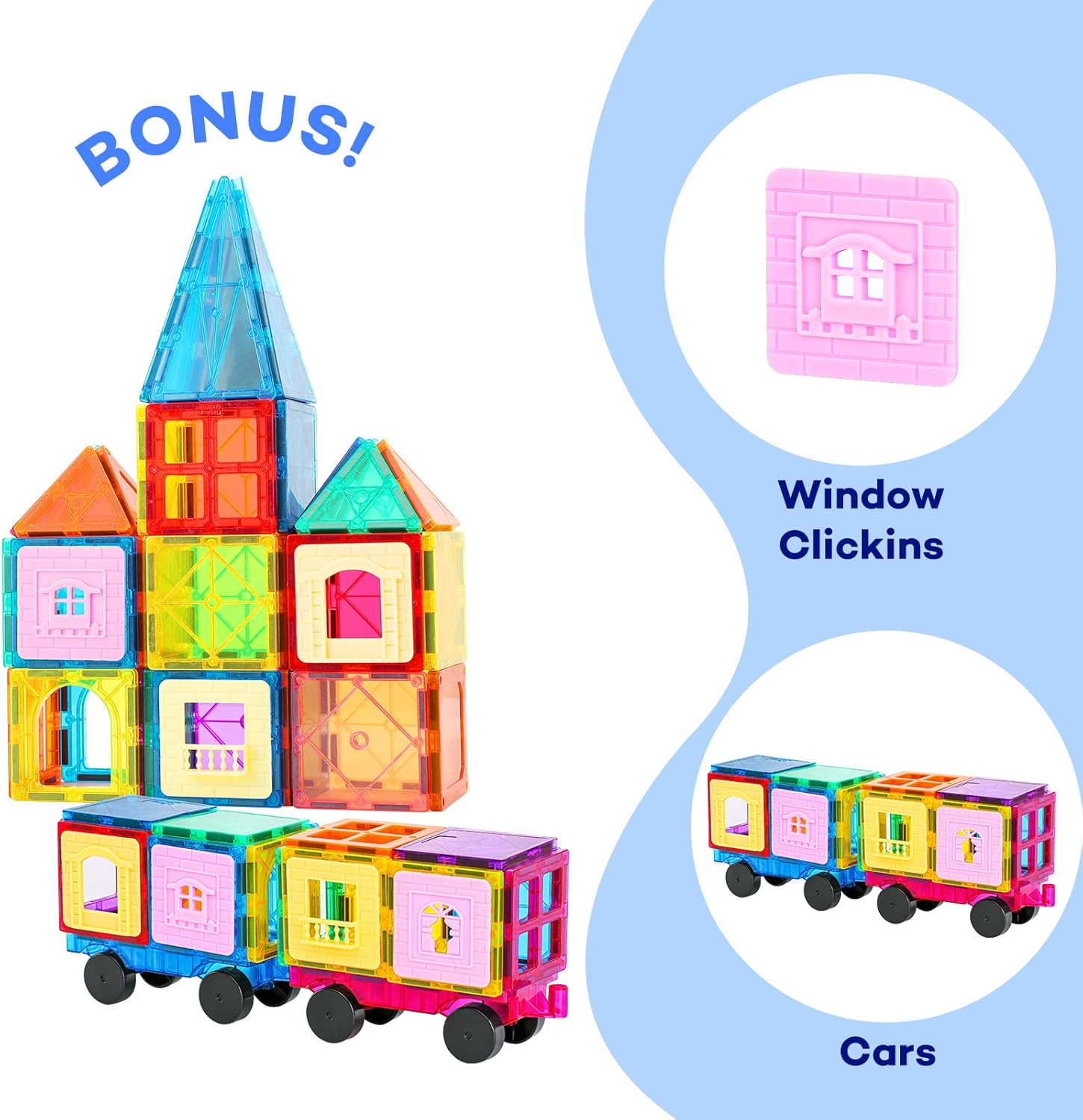 Anbalulu Magnetic Tiles 100PCS with 2 Cars, STEM Educational Building Blocks for Kids Ages 3-9, Magnet Construction Toys Gift for Toddlers