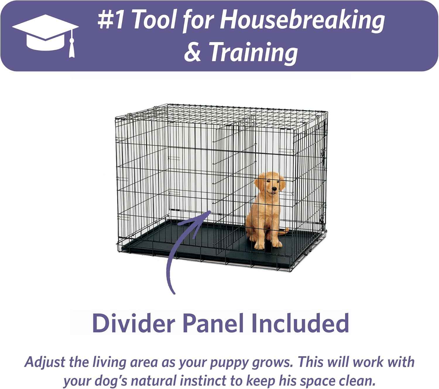 MidWest Homes for Pets 36-Inch iCrate Folding Dog Crate with Divider Panel, Leak-Proof Tray & Secure Latches – Metal Wire Kennel for Medium Large Breeds – Portable, Durable & Easy to Assemble