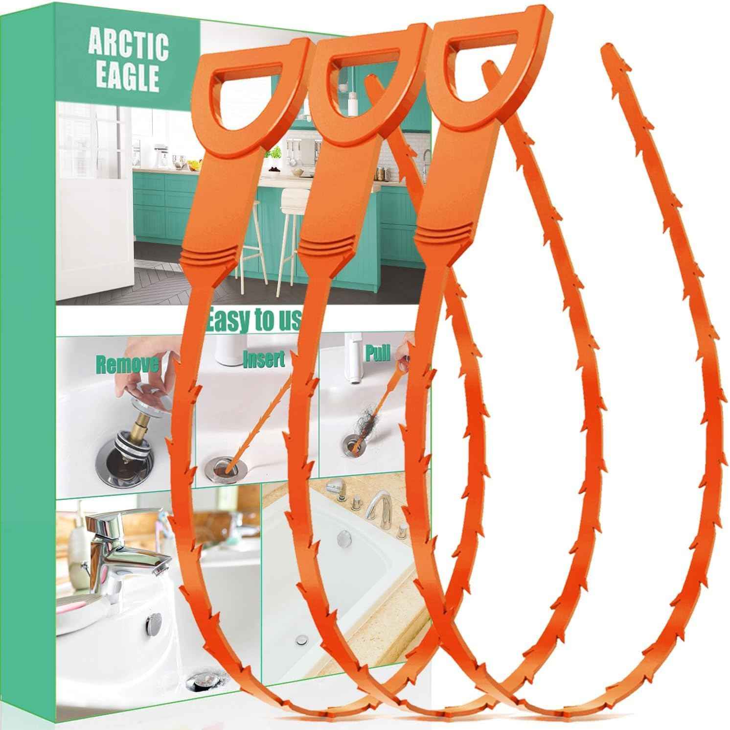Drain Snake Hair Drain Clog Remover - 3 Pack Shower Snake Sink Unclogger Tool with Exquisite Packaging