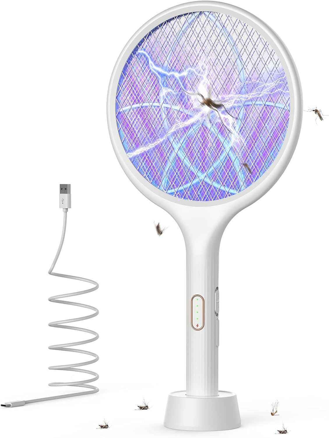 YISSVIC Electric Fly Swatter 4000V Bug Zapper Racket Dual Modes Mosquito Killer with Purple Mosquito Light Rechargeable for Indoor Home Office Backyard Patio Camping (Black-1 Pack)