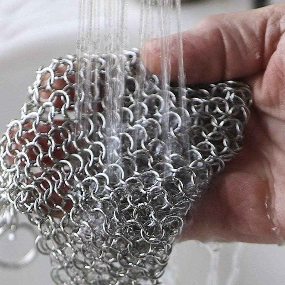 PIBC Cast Iron Cleaner 8"x6" 316L Stainless Steel Chainmail Scrubber for Griddle Skillet Dutch Oven Wok Stainless Steel Pot Cast Iron Pan