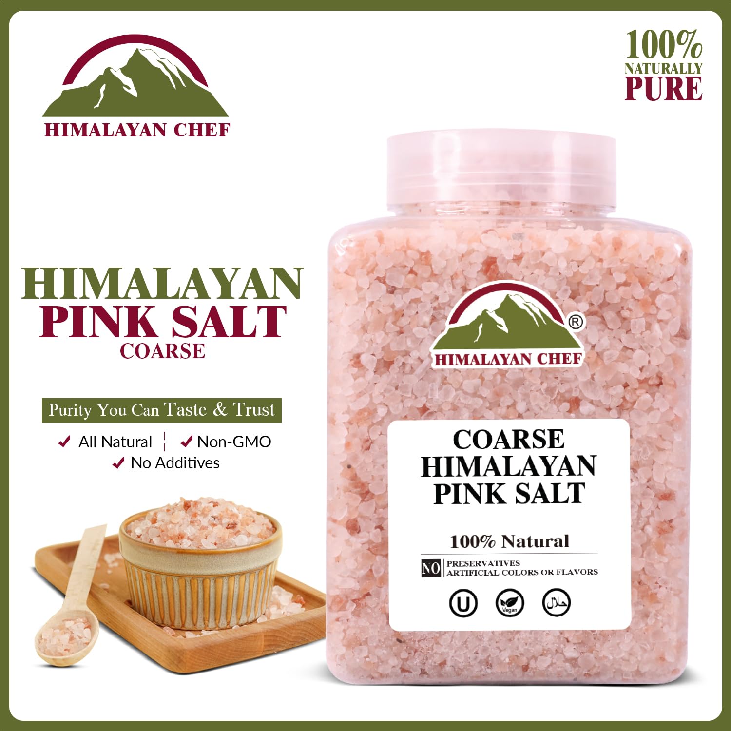 Himalayan Chef Pink Himalayan Salt Coarse Grain, 5 lbs, Pure, Natural, Kosher, Mineral-Rich, Refill for Grinders, Cooking, Seasoning