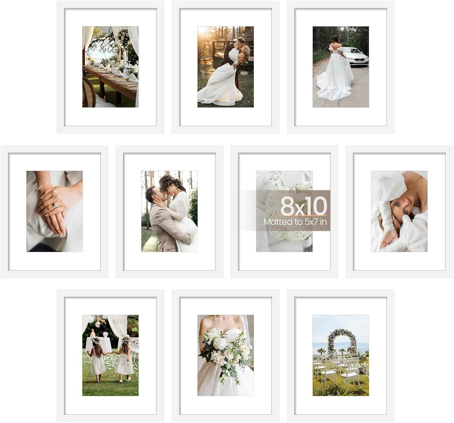 upsimples 5x7 Picture Frame Set of 10, Display Pictures 4x6 with Mat or 5x7 Without, Multi Photo Frames Collage for Wall or Tabletop Display, Black