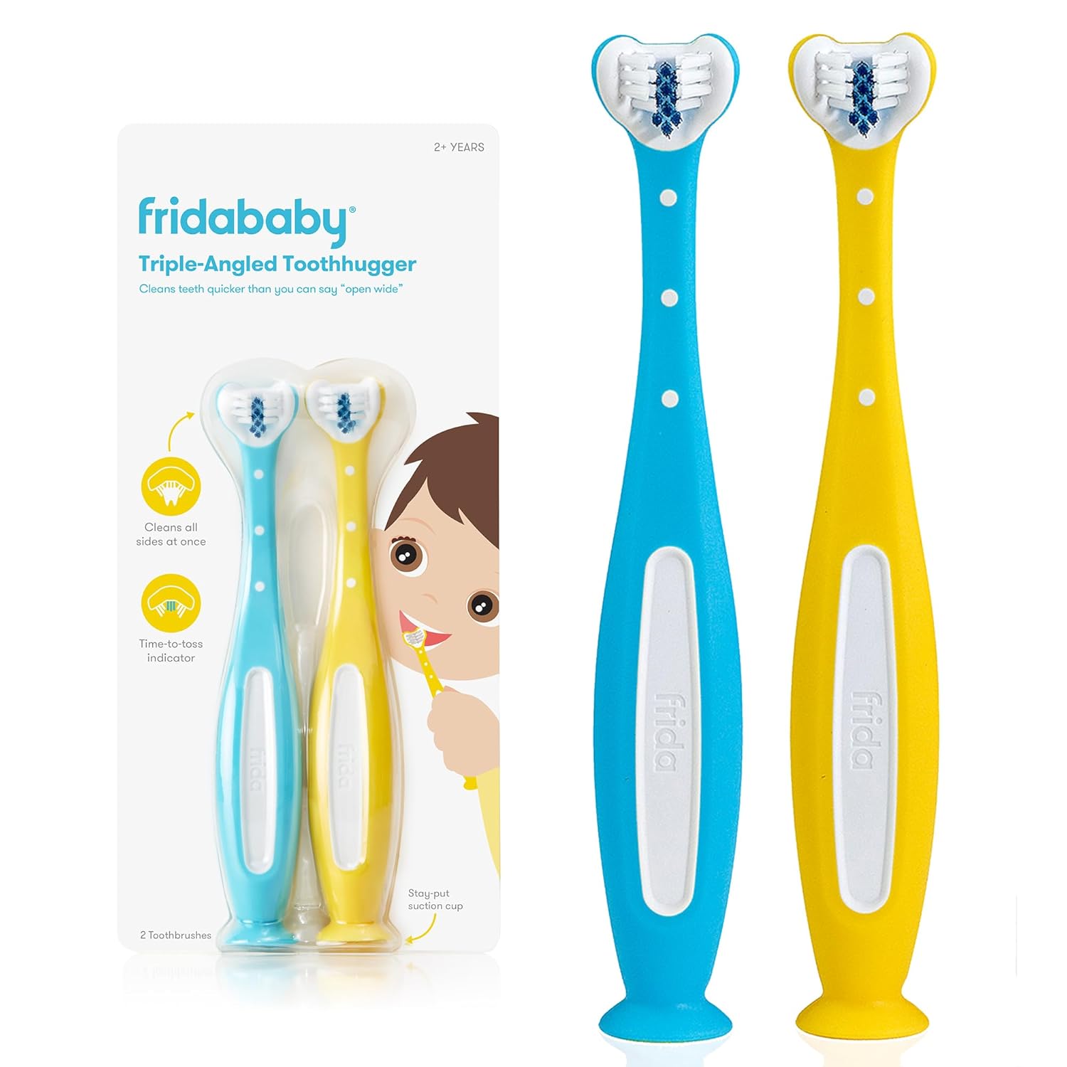 Frida Baby triple-angle toothhugger training toddler toothbrush blue 2 years and up for kids