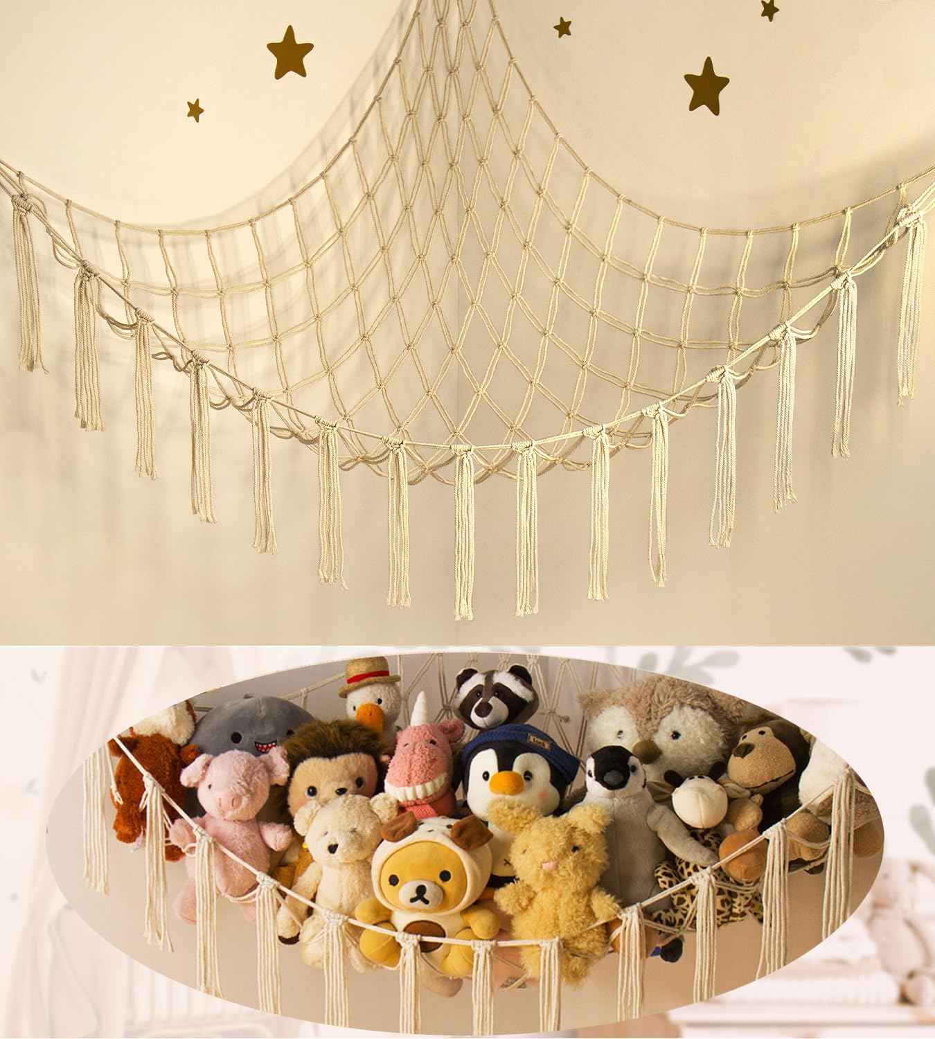 Stuffed Animal Hammock Corner Storage Net Cute Preppy Trendy Stuff Gifts for Teen Girls Baby Room Living Room House Wall Nursery Decor Rainbow Color Colorful Unicorn Hanging Organizers Organization