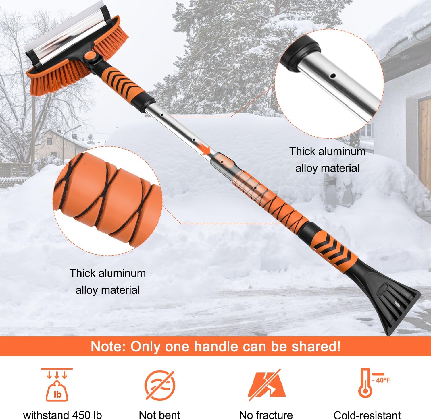 car snow brush snow shovel kit, 42'' extendable ice scrapers and snow brushes for car windshield with foam grip 180° pivoting brush head snow scraper, 39'' extendable emergency snow shovel for car