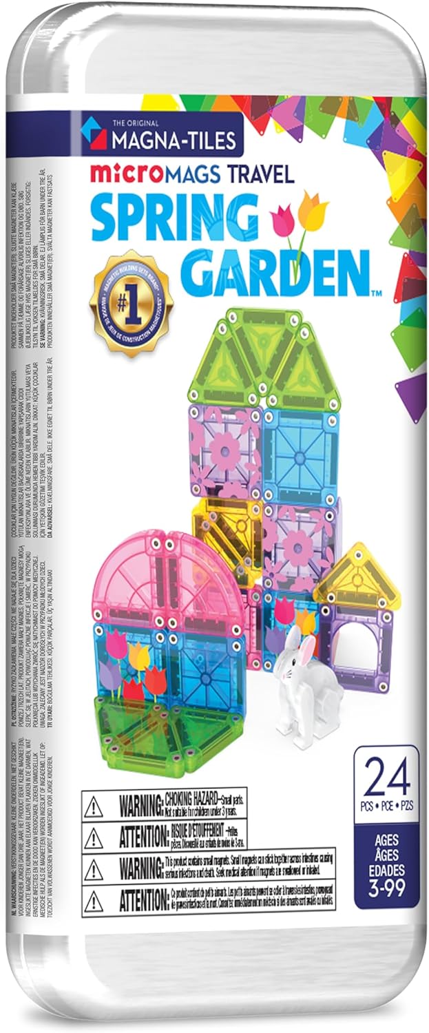 MAGNA-TILES microMAGS 24-Piece Spring Garden Travel Set, The Original Magnetic Building Brand