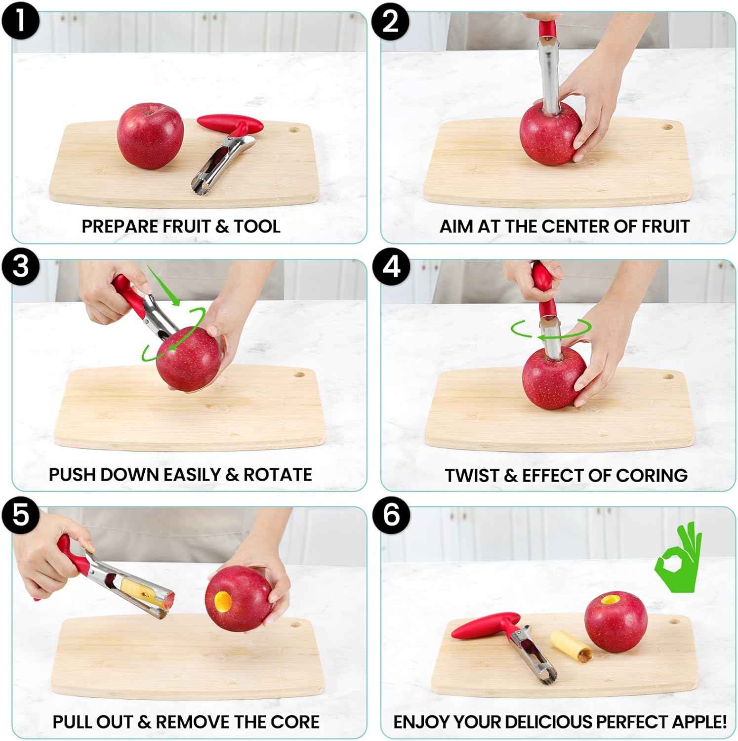 SCHVUBENR Premium Apple Corer Tool - Easy to Use and Clean - Sturdy Apple Core Remover with Sharp Serrated Blades - Stainless Steel Corers for Apple and Pear - Core Fruits with Ease(Red)