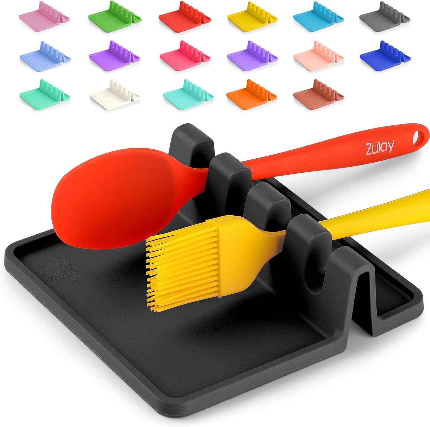 Silicone Utensil Rest with Drip Pad for Multiple Utensils, Heat-Resistant, BPA-Free Spoon Rest & Spoon Holder for Stove Top, Kitchen Utensil Holder for Spoons, Ladles, Tongs & More - by Zulay