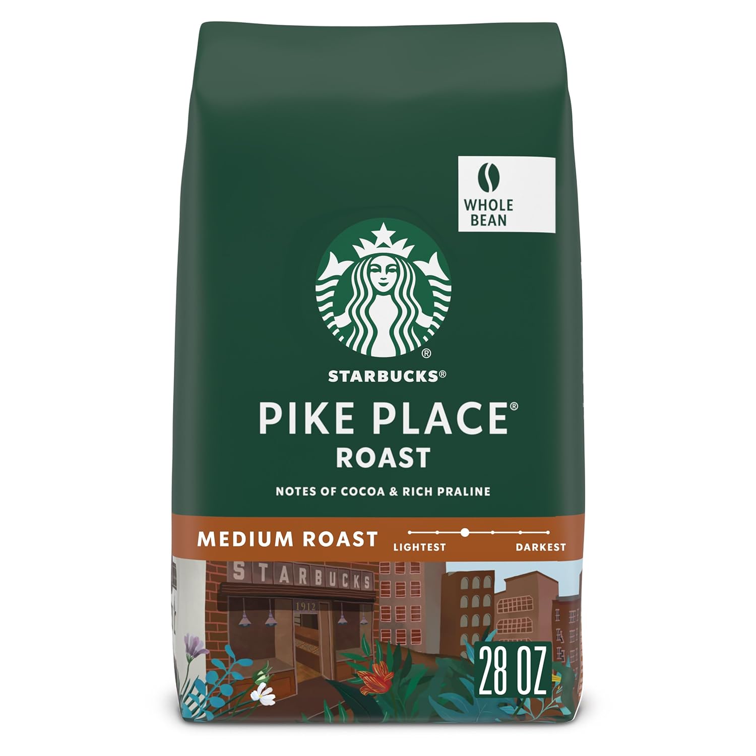 starbucks whole coffee beans, pike place roast, 28 oz, medium roast hot or iced coffee