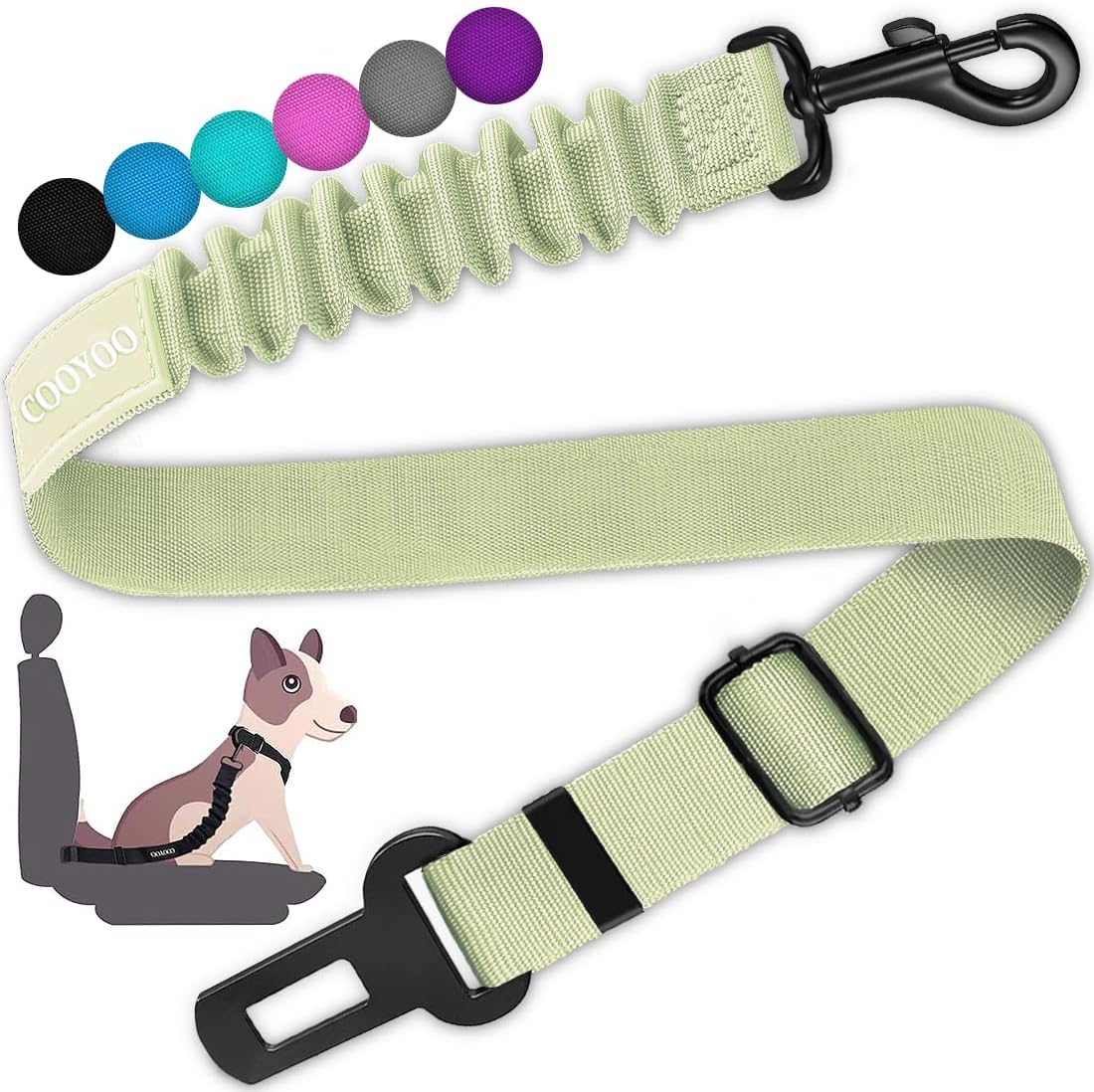 cooyoo dog seat belt 3 piece set adjustable nylon pet safety harness heavy duty elastic