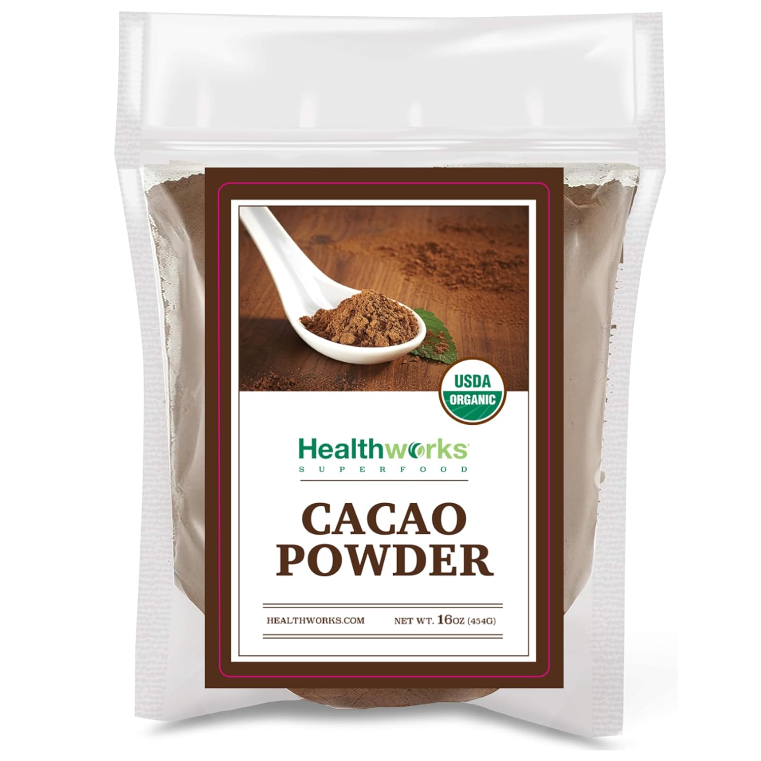 Healthworks organic cacao powder 16 oz 1 lb peruvian bean nut origin sugar free keto vegan non gmo