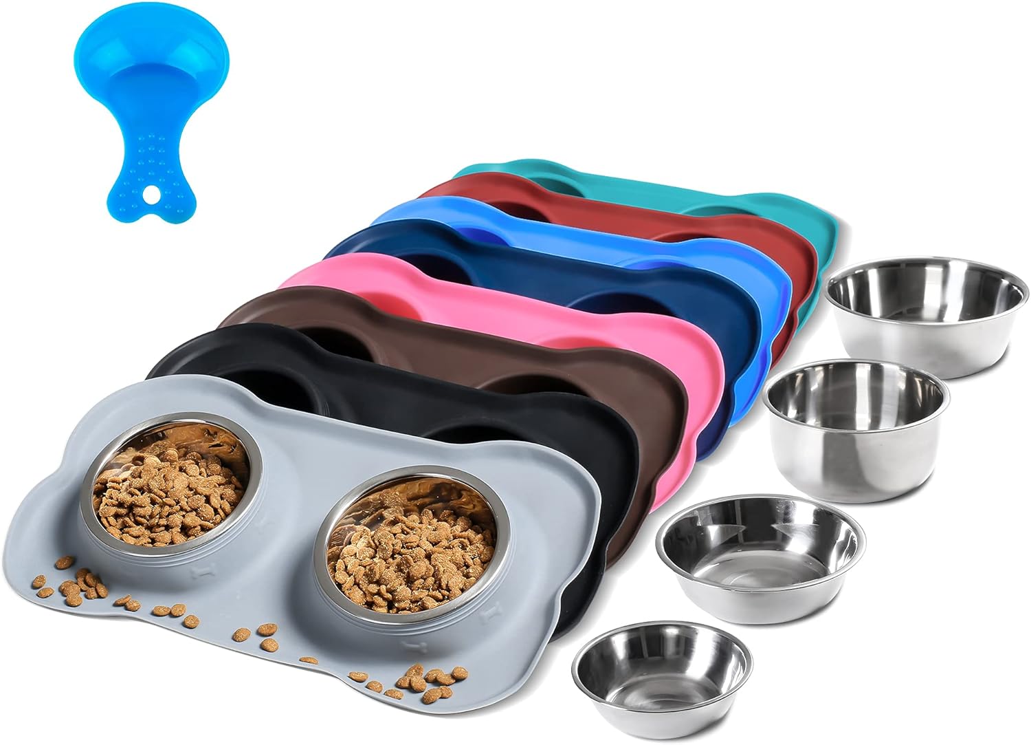 hubulk pet dog bowls 2 stainless steel no spill non skid silicone mat pet food scoop water feeder for small medium large dogs cats
