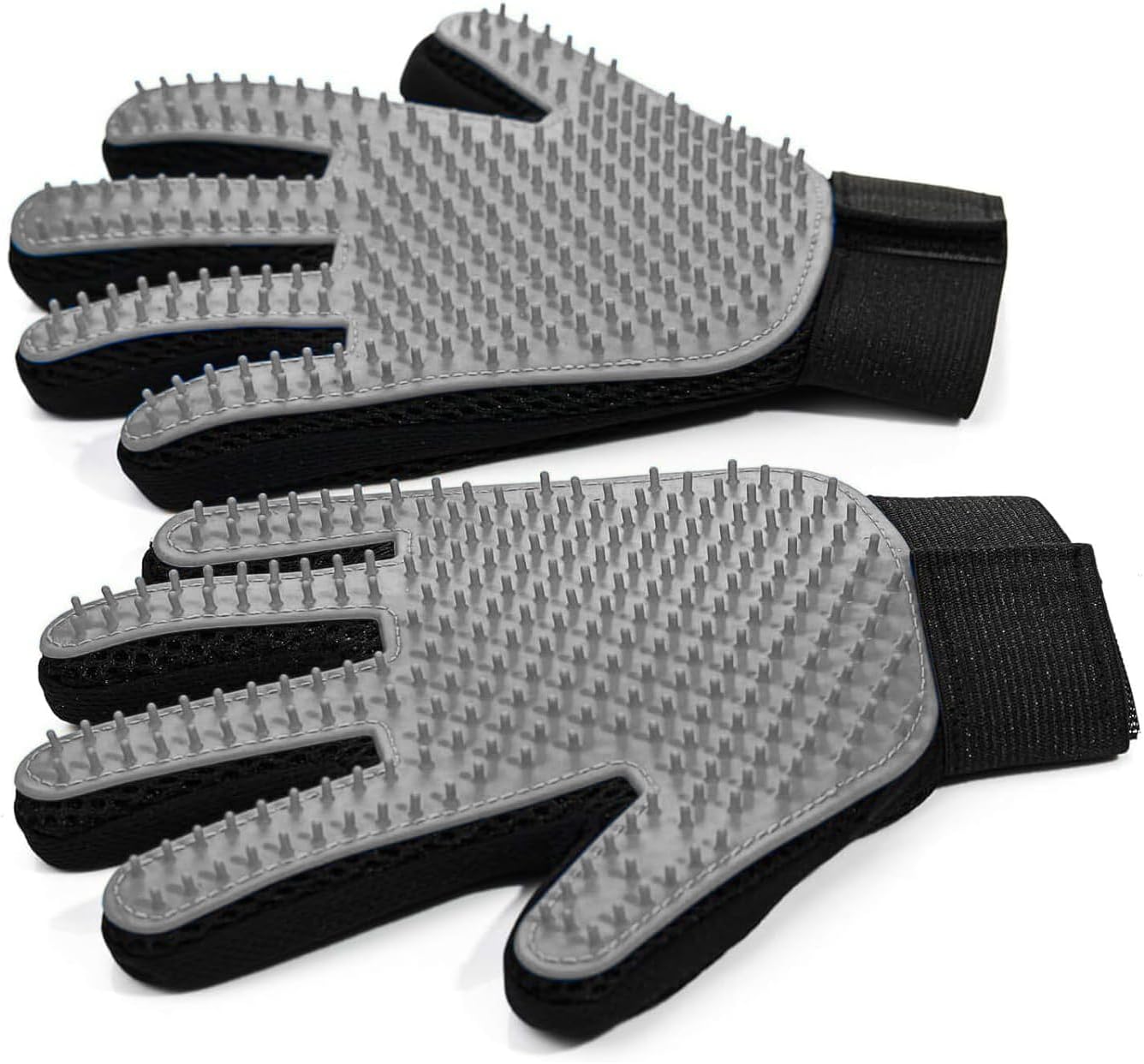 Pet Hair Removal Gloves for Dogs and Cats - 2-in-1 Deshedding Brush Massage Mitt for Shedding Control and Safe Pet Grooming 2-Pack (Blue)