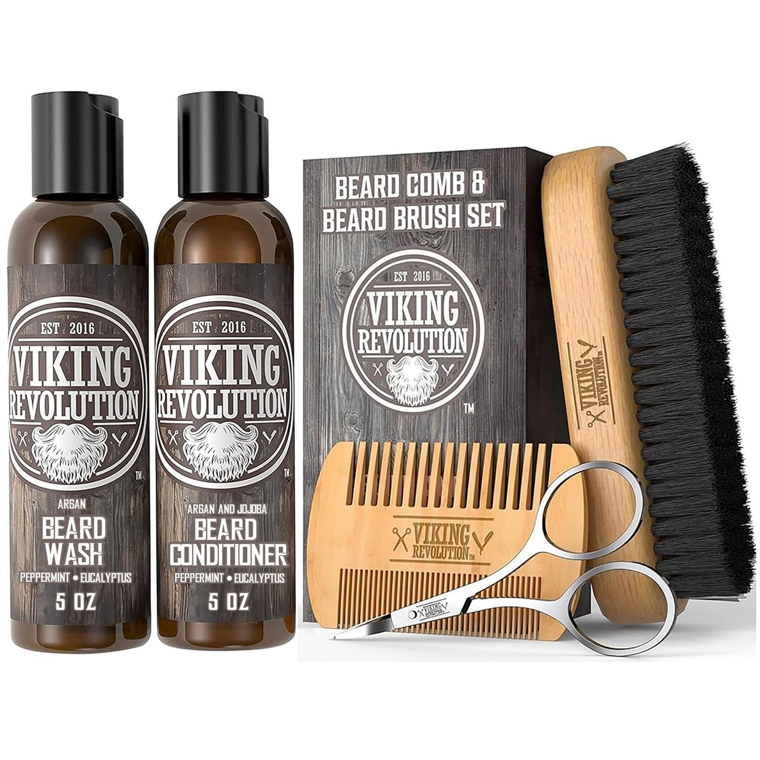 viking revolution natural boar bristle beard brush and pear wood comb set with velvet travel pouch