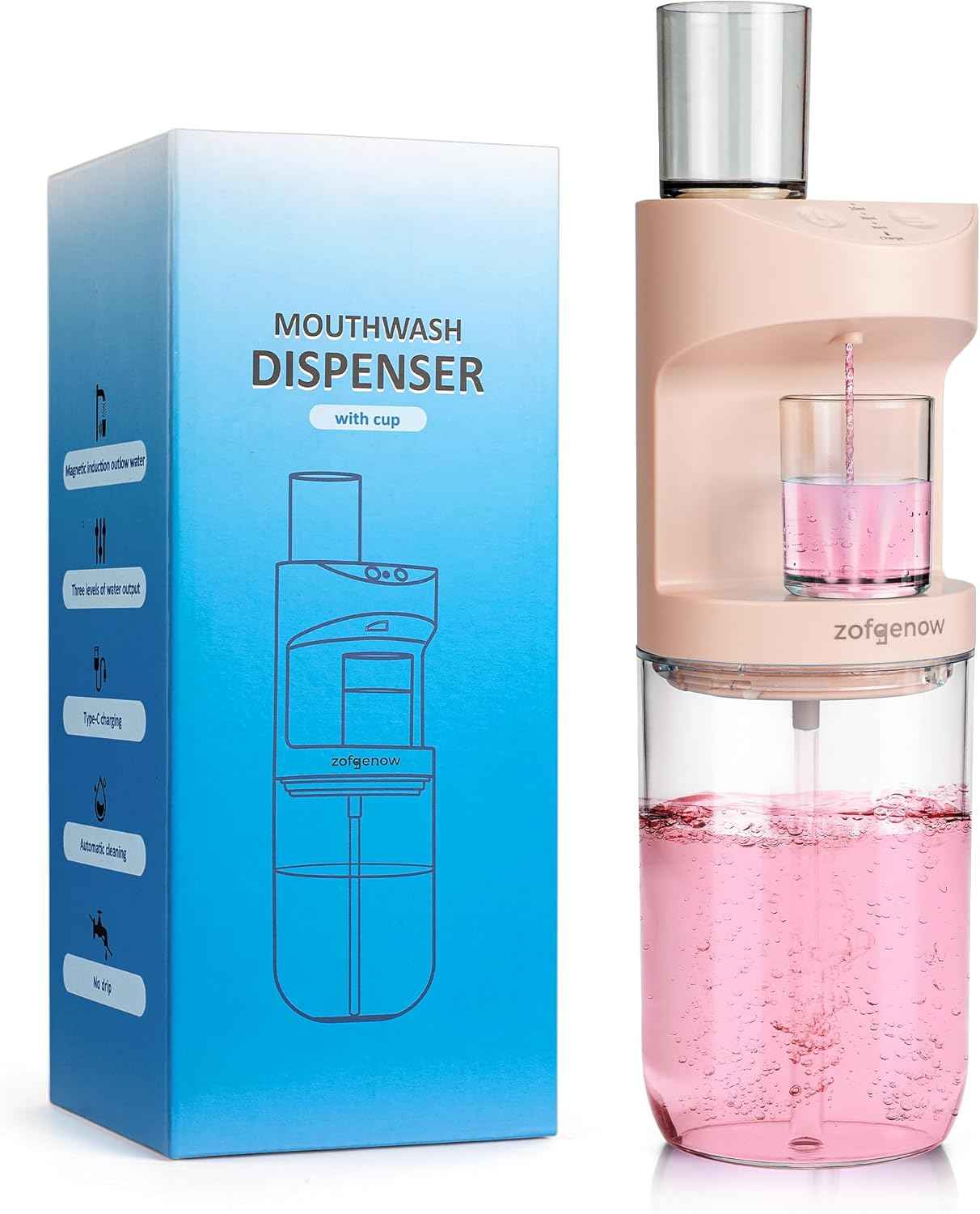 ZOFGENOW Automatic Mouthwash Dispenser for Bathroom,Bathroom Accessories 19.4 Fl Oz Dispensers with Magnetic Cups,Wall Mounted Dispenser,Suitable for All Age Groups,White