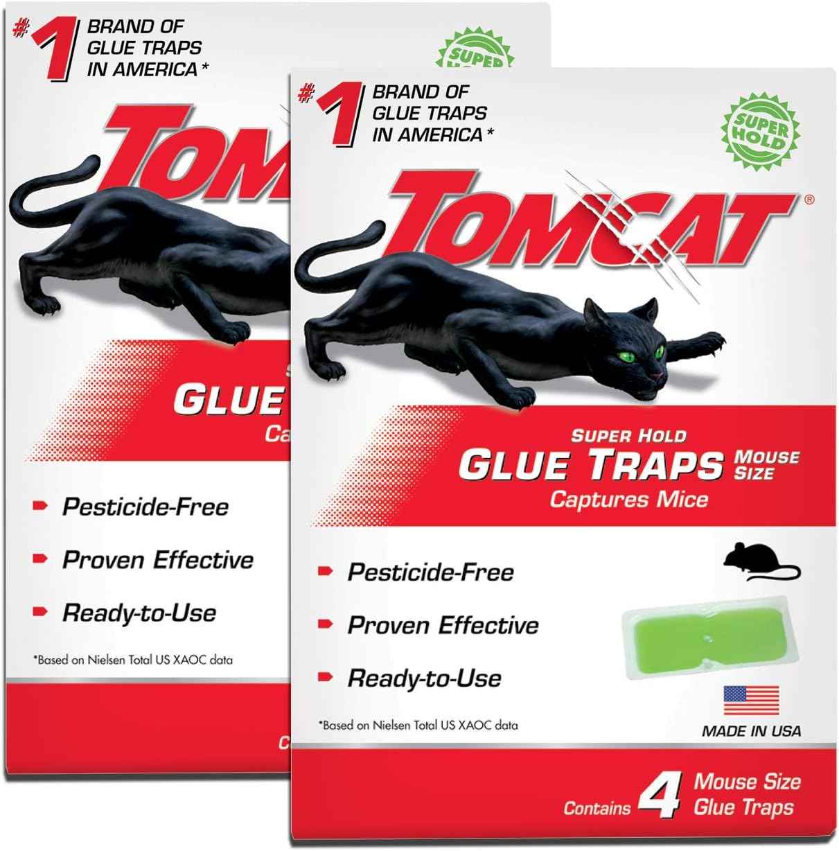 Tomcat Super Hold Glue Traps Mouse Size for Mice, Cockroaches, Spiders, and Scorpions, Ready-To-Use, 4 Traps