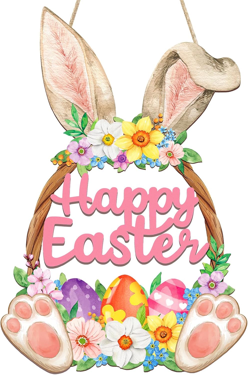 wooden easter decoration door wreath hollow bunny sign spring decoration wall decor