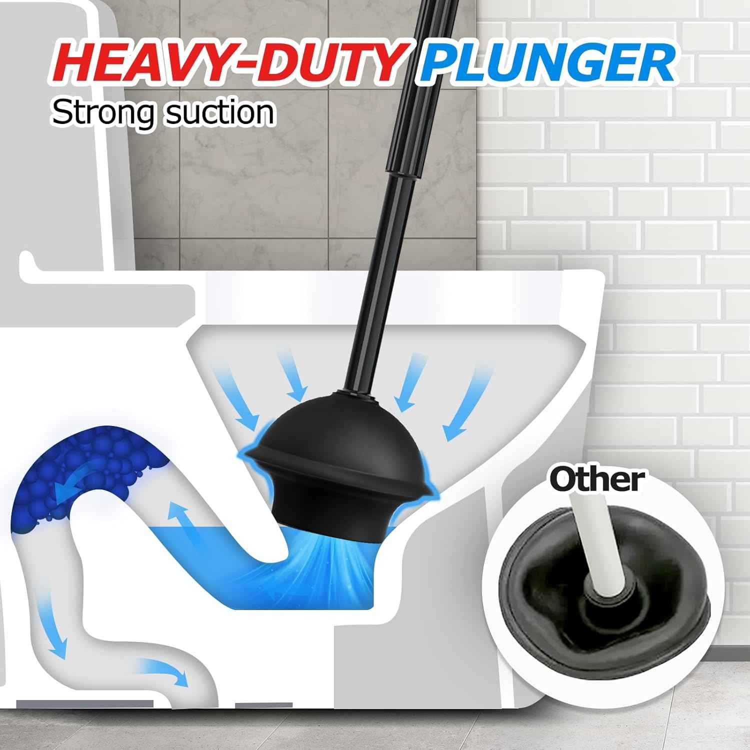 2 in 1 Toilet Plunger and Brush Set，Extended Handle Plunger，Toilet Bowl Brush Plunger Set, Bathroom Cleaning Tools ，Toilet Brush Plunger Combo，Cleaning Brush，Bathroom Cleaning Supplies