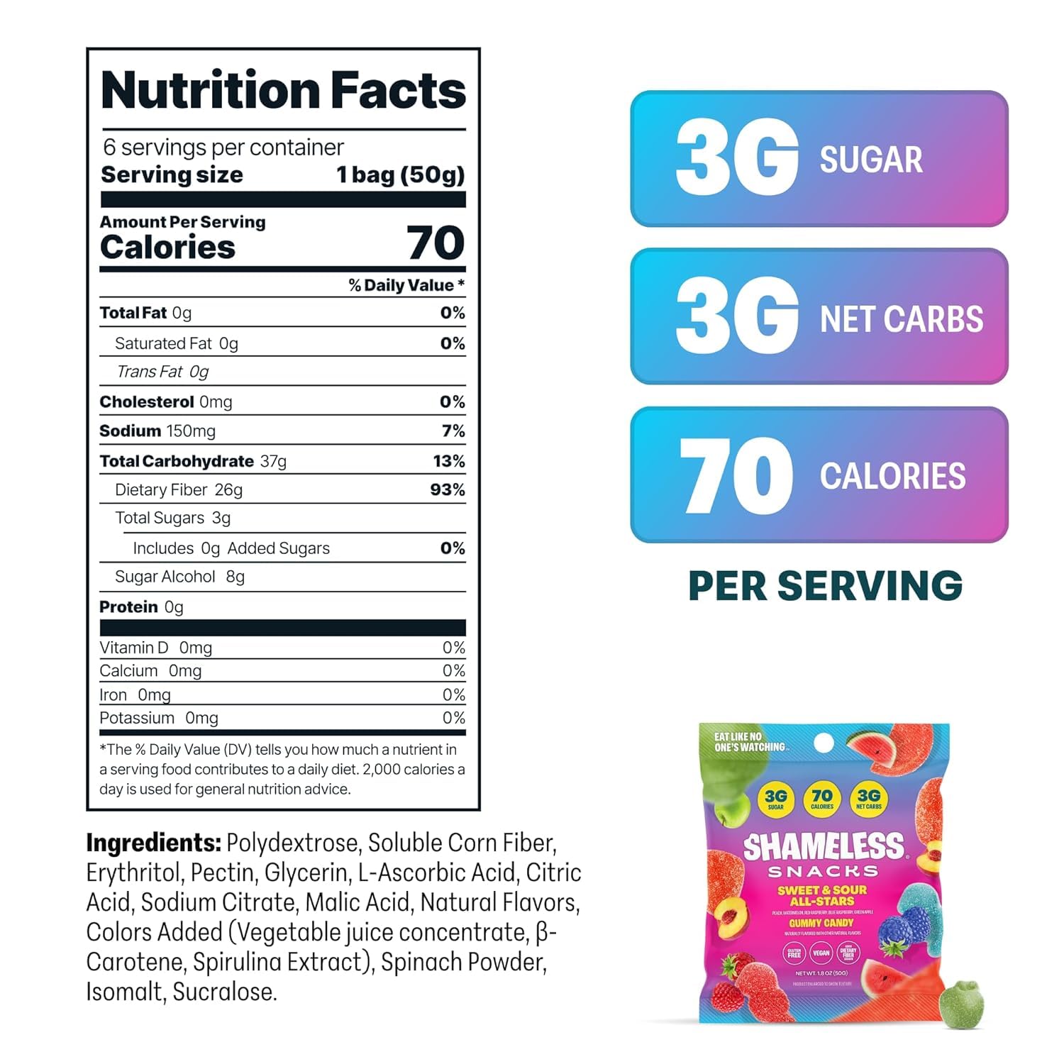 Shameless Snacks 6-pack Sweet & Sour All-Stars, Low Sugar, Vegan, Gluten-Free, Fruity Candy Variety Pack, 6 Count