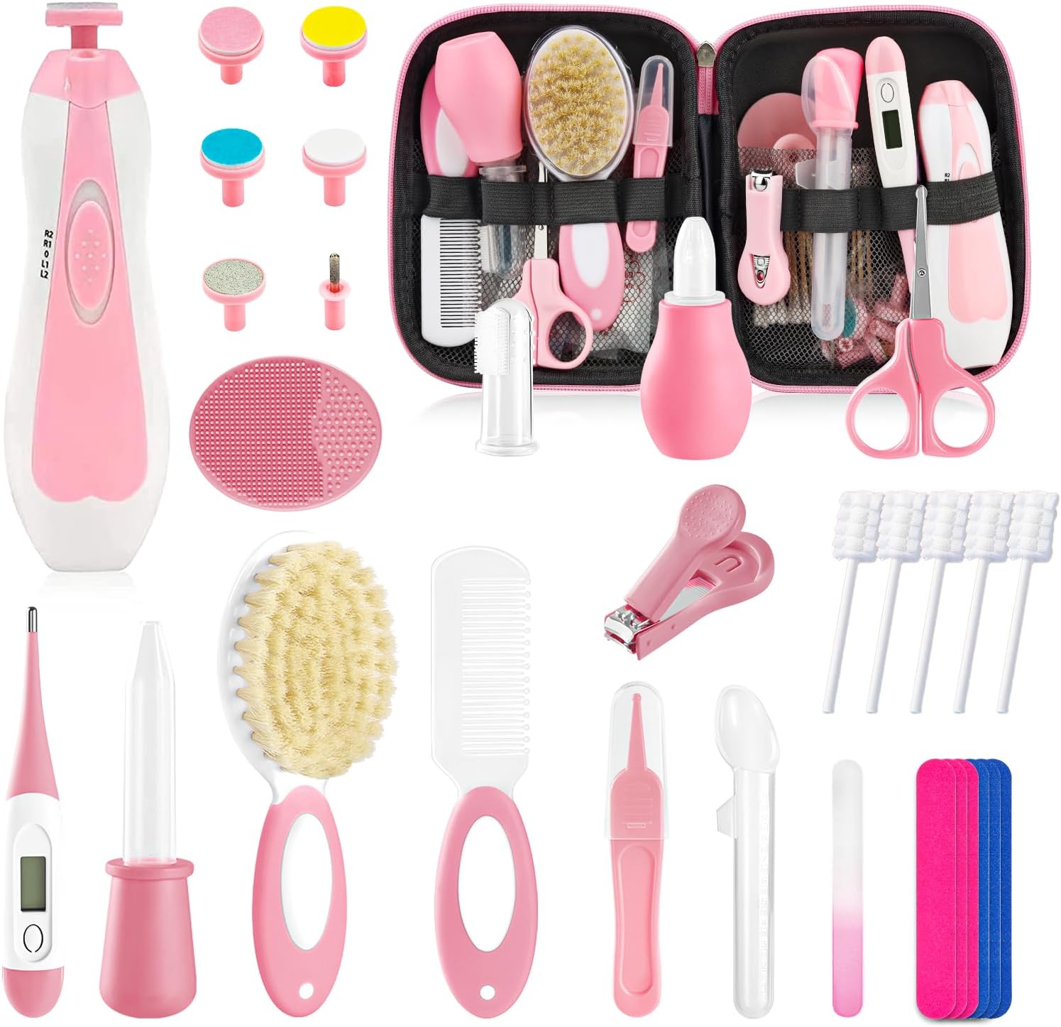 POPYJAN 24PCS Baby Grooming & Health Kit, Newborn Nursery Health Care Set, Baby Care Product, Grey White
