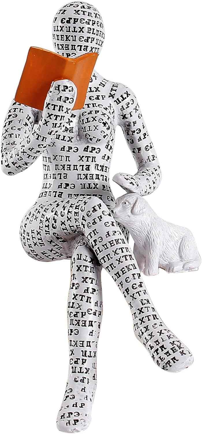 GRAPMKTG Home Decor Pulp Reading Women Thinker Statue Aesthetic Sculpture Room Decor Modern Abstract Decoration on Shelf Table Desk for Living Room Office Bedroom A