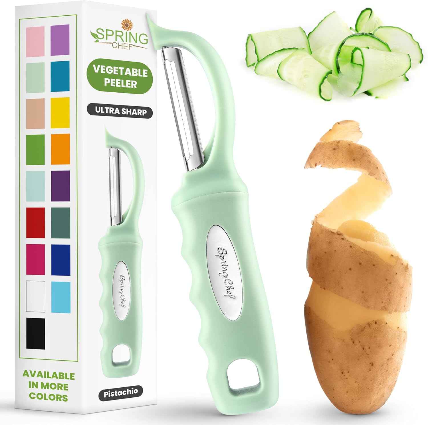 Spring Chef Premium Swivel Vegetable Peeler, Soft Grip Handle and Ultra Sharp Stainless Steel Blades - Perfect Kitchen Peeler For Veggie, Fruit, Potato, Carrot, Apple - Black
