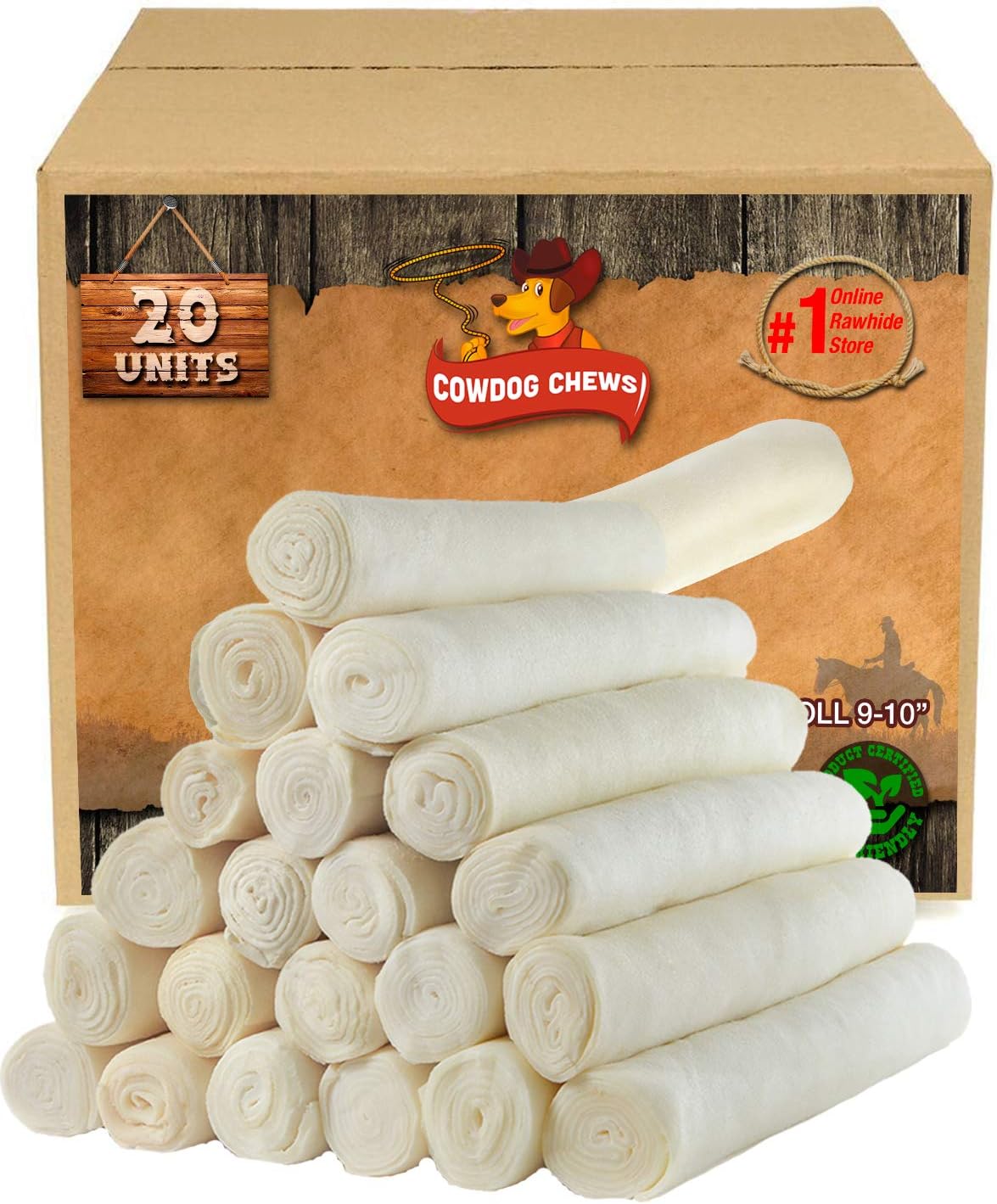 Cowdog Chews Retriever roll 9-10 inch all natural rawhide dental chews product 20 pack