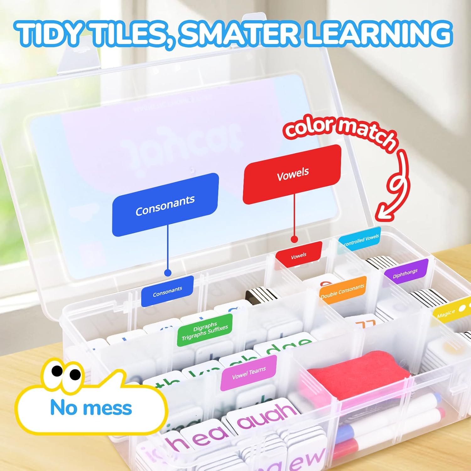 JoyCat 265 Phonics Magnetic Letter Tiles- Hooked on Phonics, ABC Reading Games Set with Word-Building Folder & Storage Case, Letter Sound Alphabet Letters, Preschool Pre k Classroom Materials