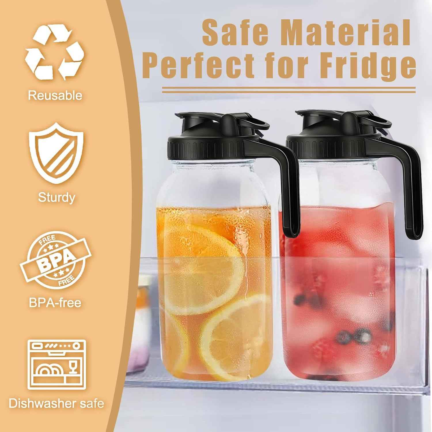 Mason Jar Pour Spout Lid for Wide Mouth Mason Jars, Mason Jar Pitcher Flip Cap Airtight Handle Lid, Leak Proof Seal Cover, Pack of 2